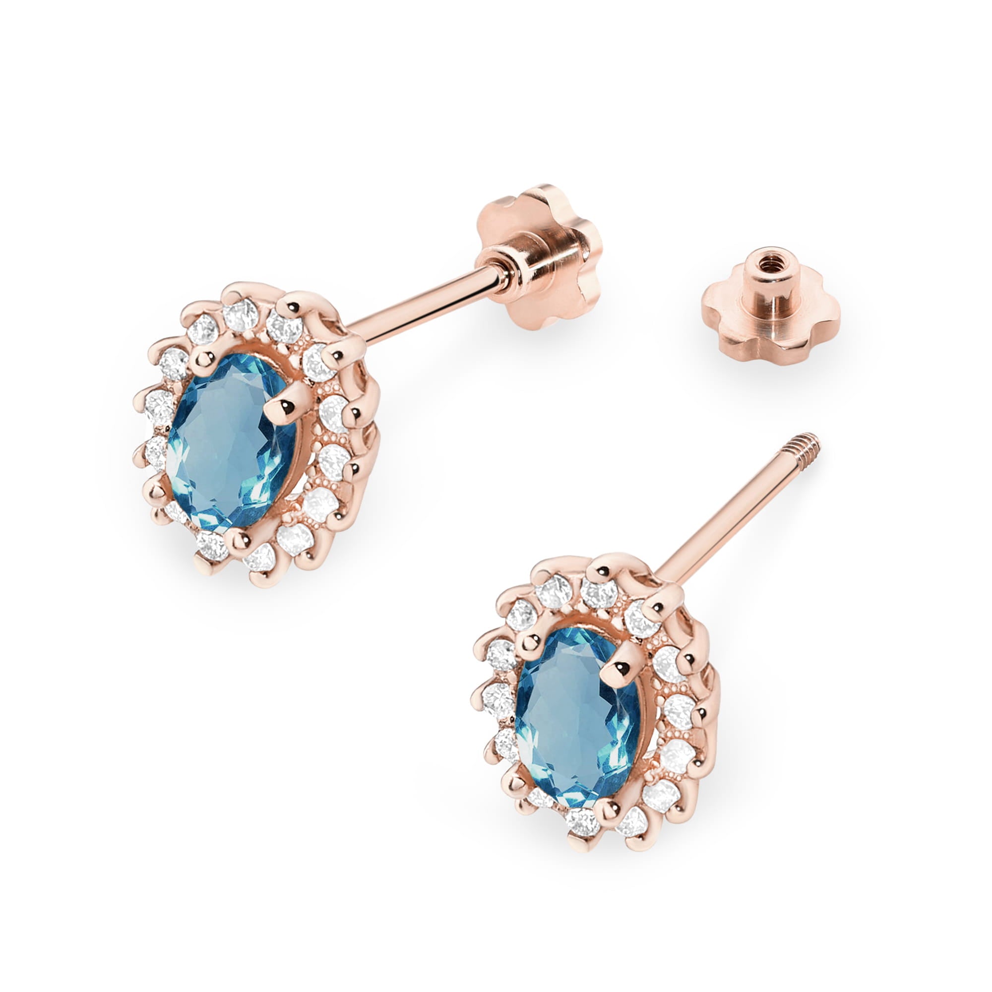 Cercei Aur 14k cu Topaz London Blue 1.00 ct si Diamante Naturale 0.20 ct
