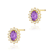 Cercei Aur 14K cu Ametist 0.40 ct si Diamante Naturale 0.24 ct Filet cu Protectie