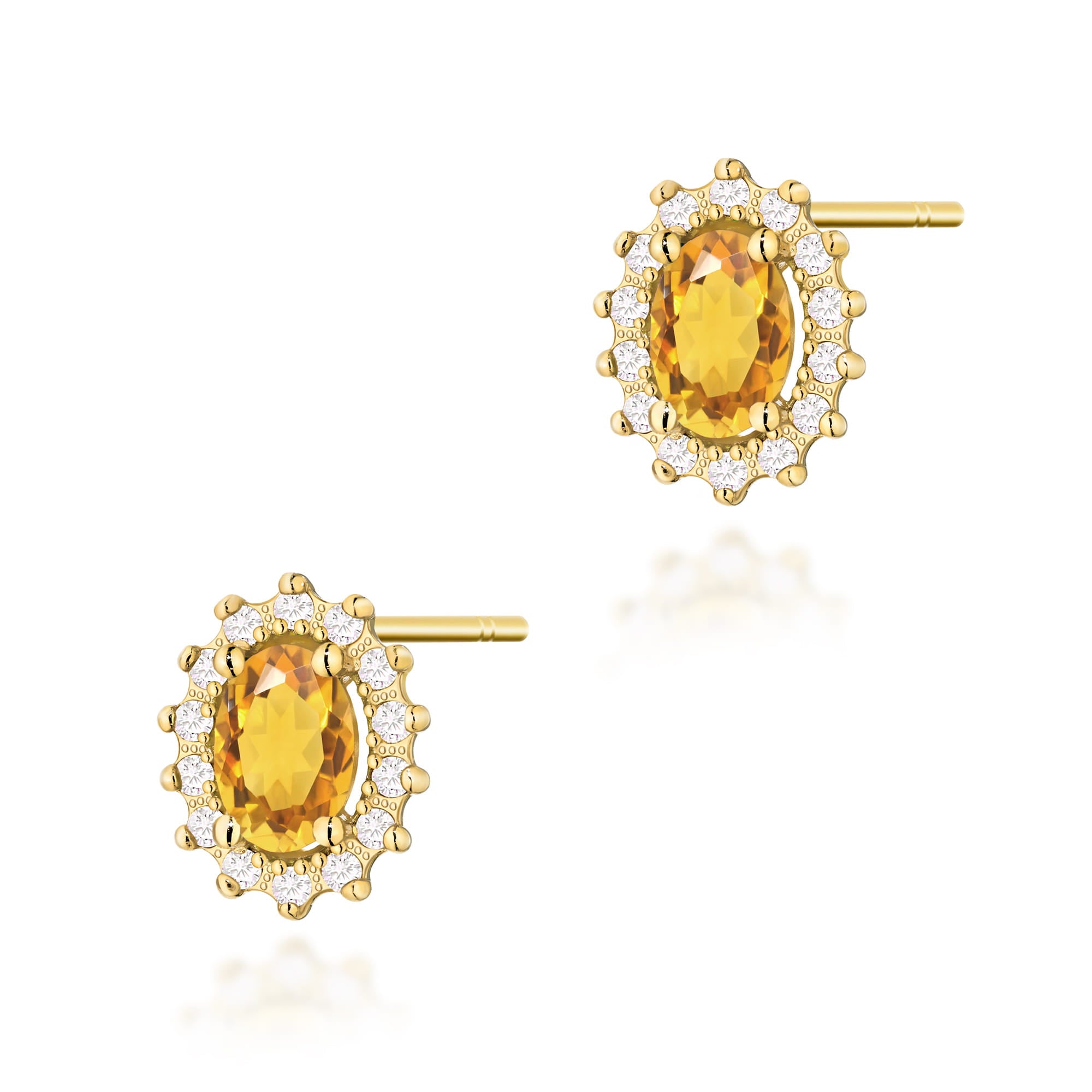 Cercei Aur 14k cu Citrin 1.20 ct si Diamante Naturale 0.20 ct