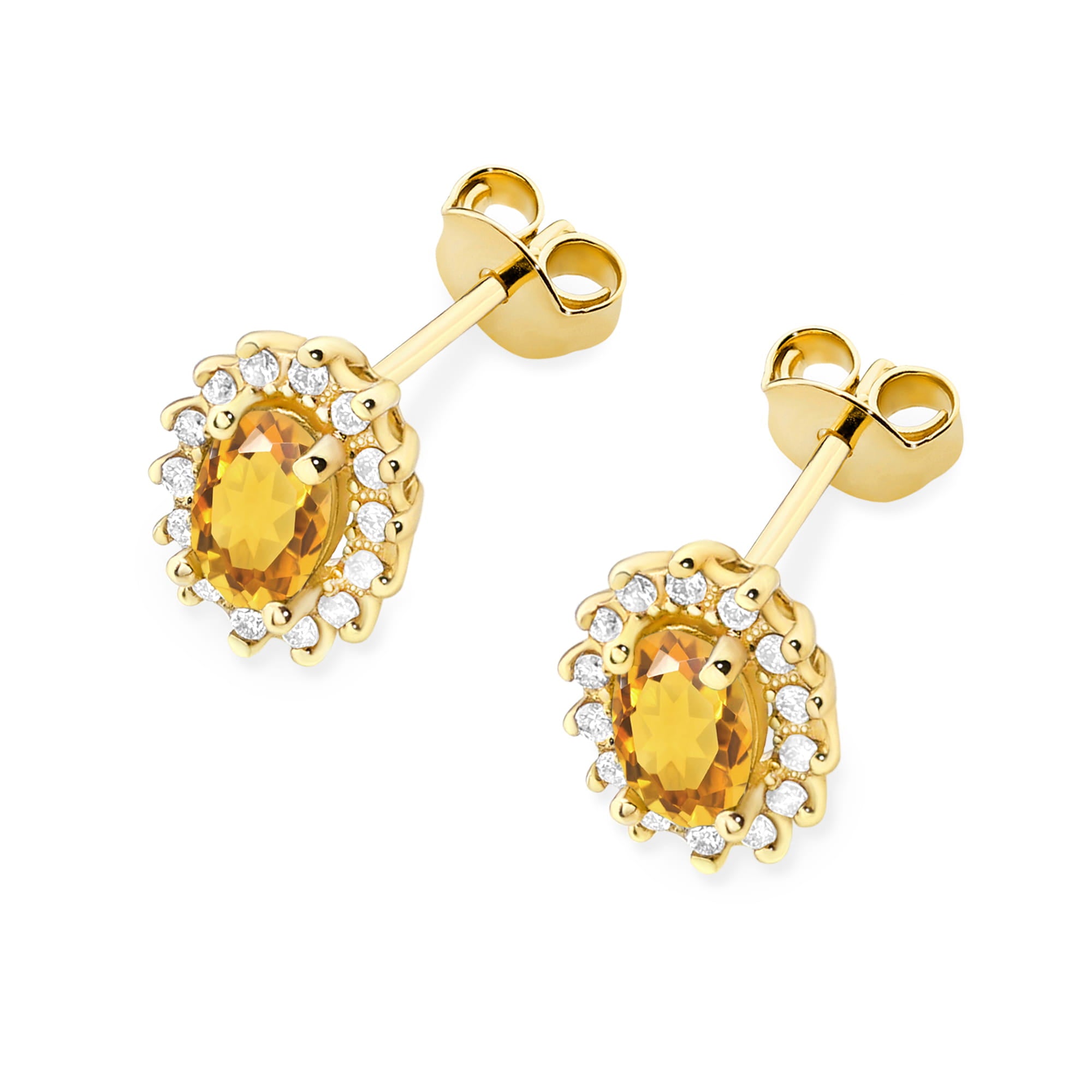 Cercei Aur 14k cu Citrin 1.20 ct si Diamante Naturale 0.20 ct