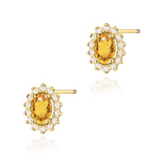 Cercei Aur 14K cu Citrin 0.60 ct si Diamante Naturale 0.24 ct Filet cu Protectie