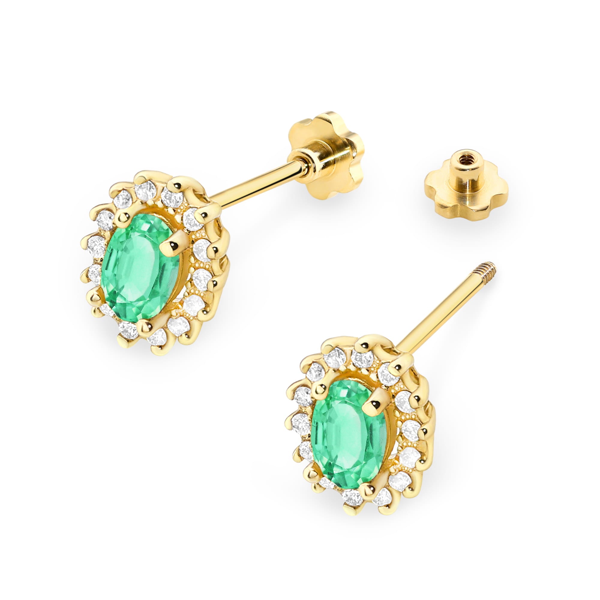 Cercei Aur 14k cu Smarald 0.80 ct si Diamante Naturale 0.20 ct