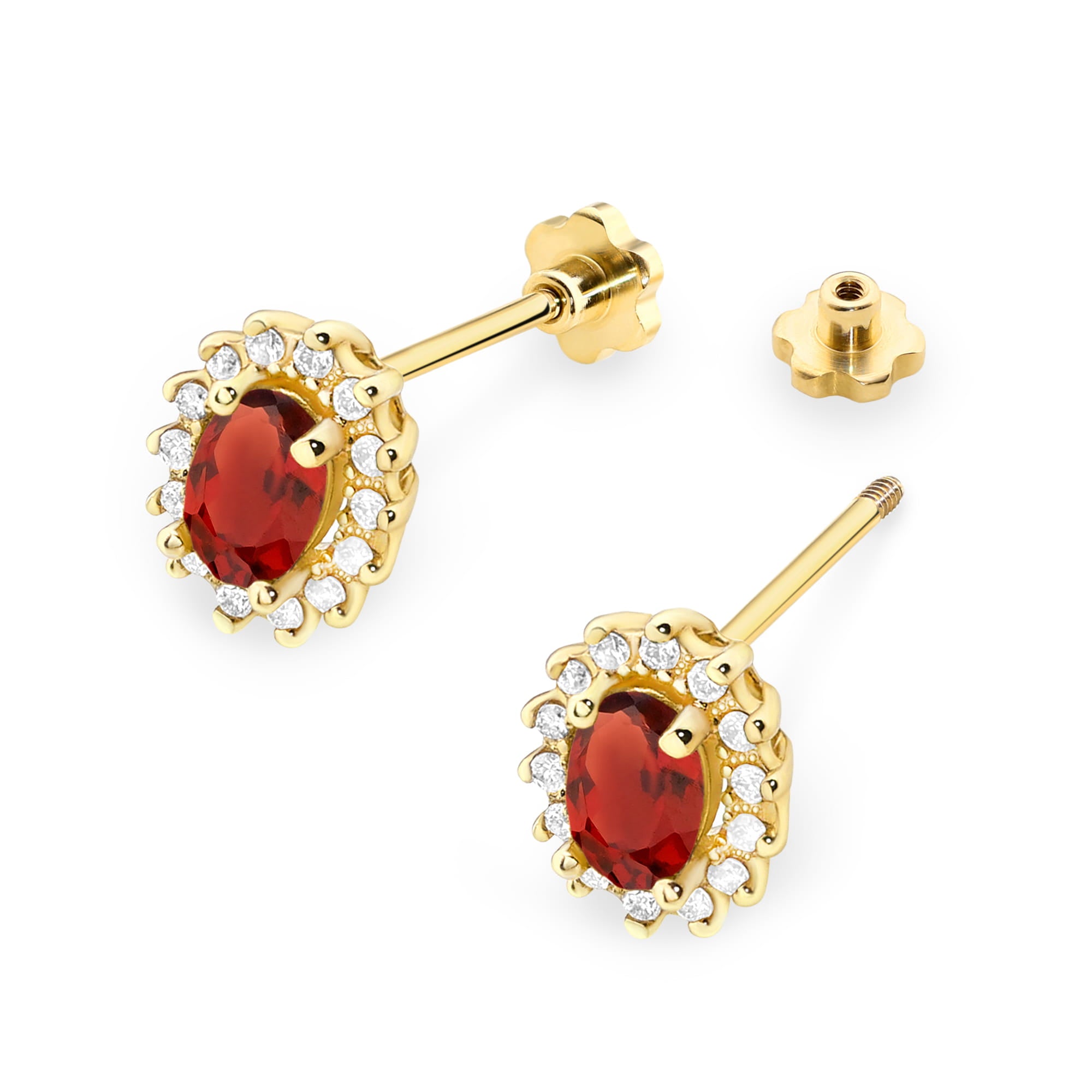 Cercei Aur 14k cu Garnet 1.00 ct si Diamante Naturale 0.20 ct