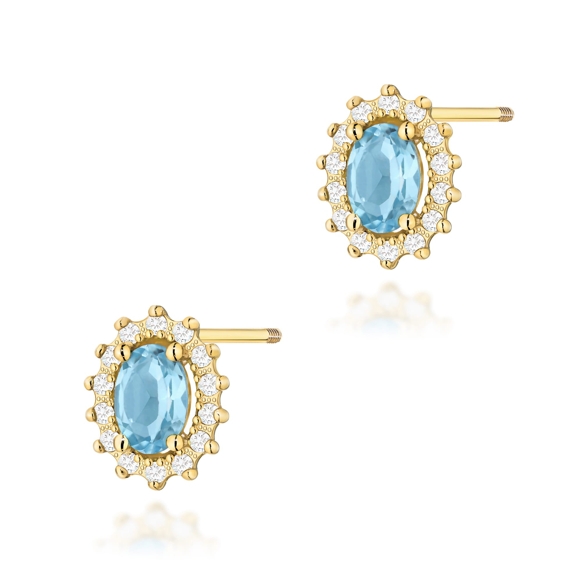 Cercei Aur 14k cu Topaz Albastru 1.00 ct si Diamante Naturale 0.20 ct