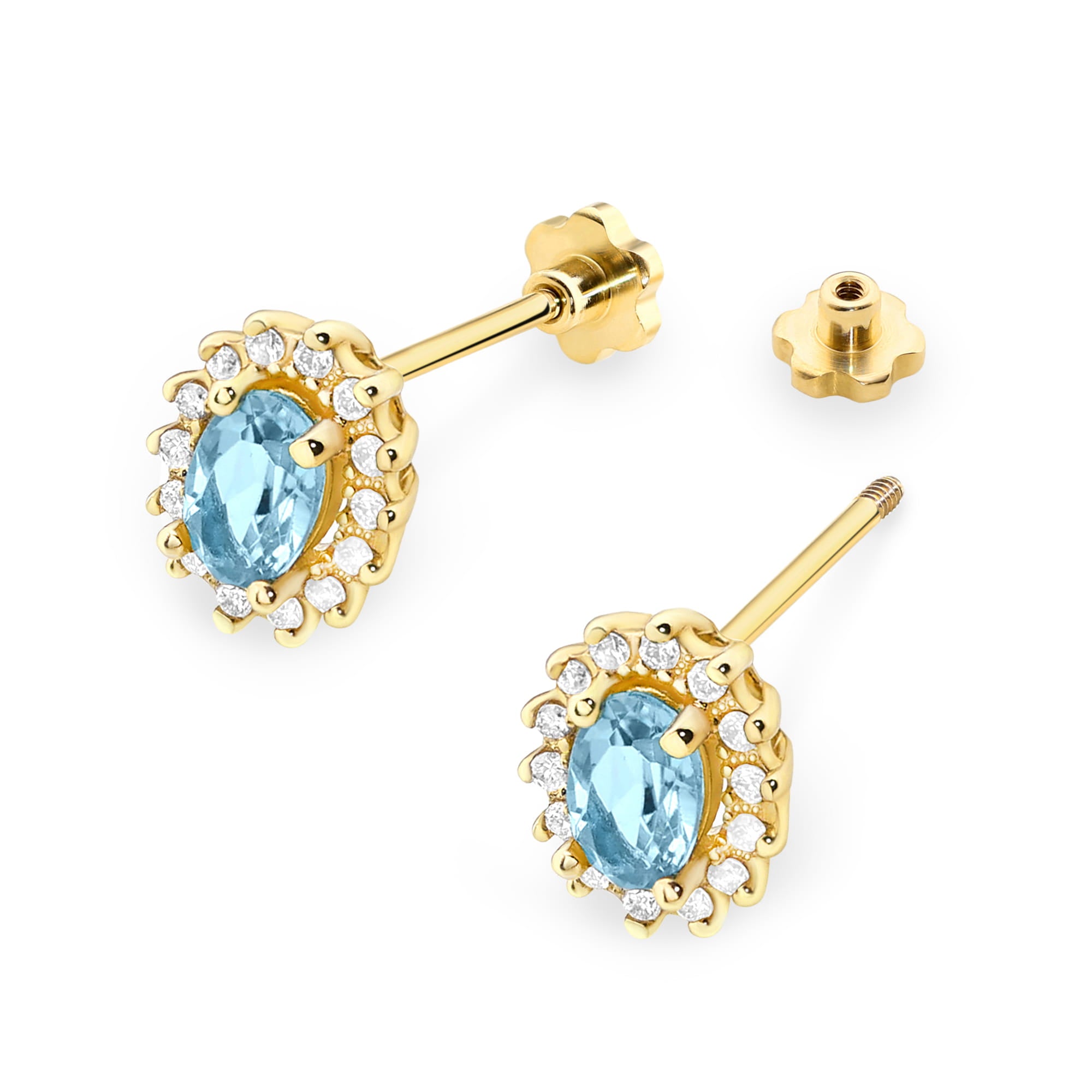 Cercei Aur 14k cu Topaz Albastru 1.00 ct si Diamante Naturale 0.20 ct