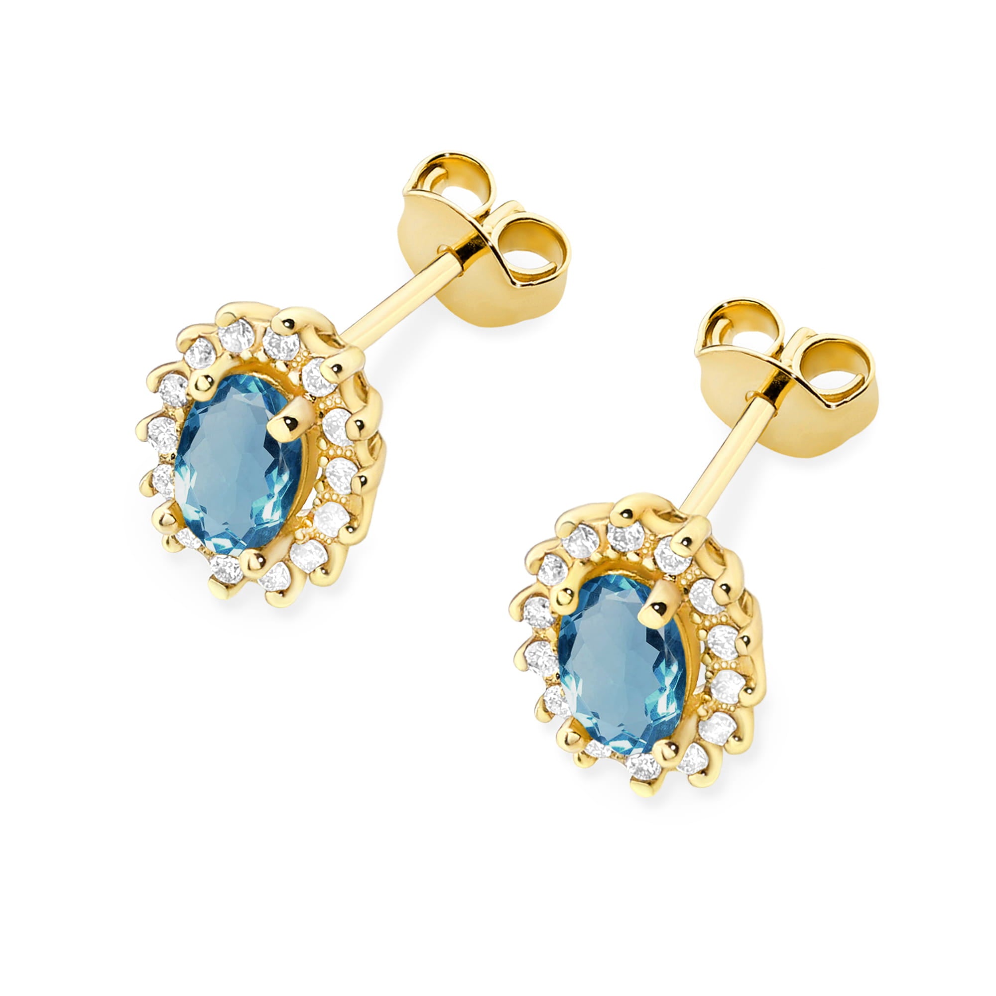 Cercei Aur 14k cu Topaz London Blue 1.00 ct si Diamante Naturale 0.20 ct