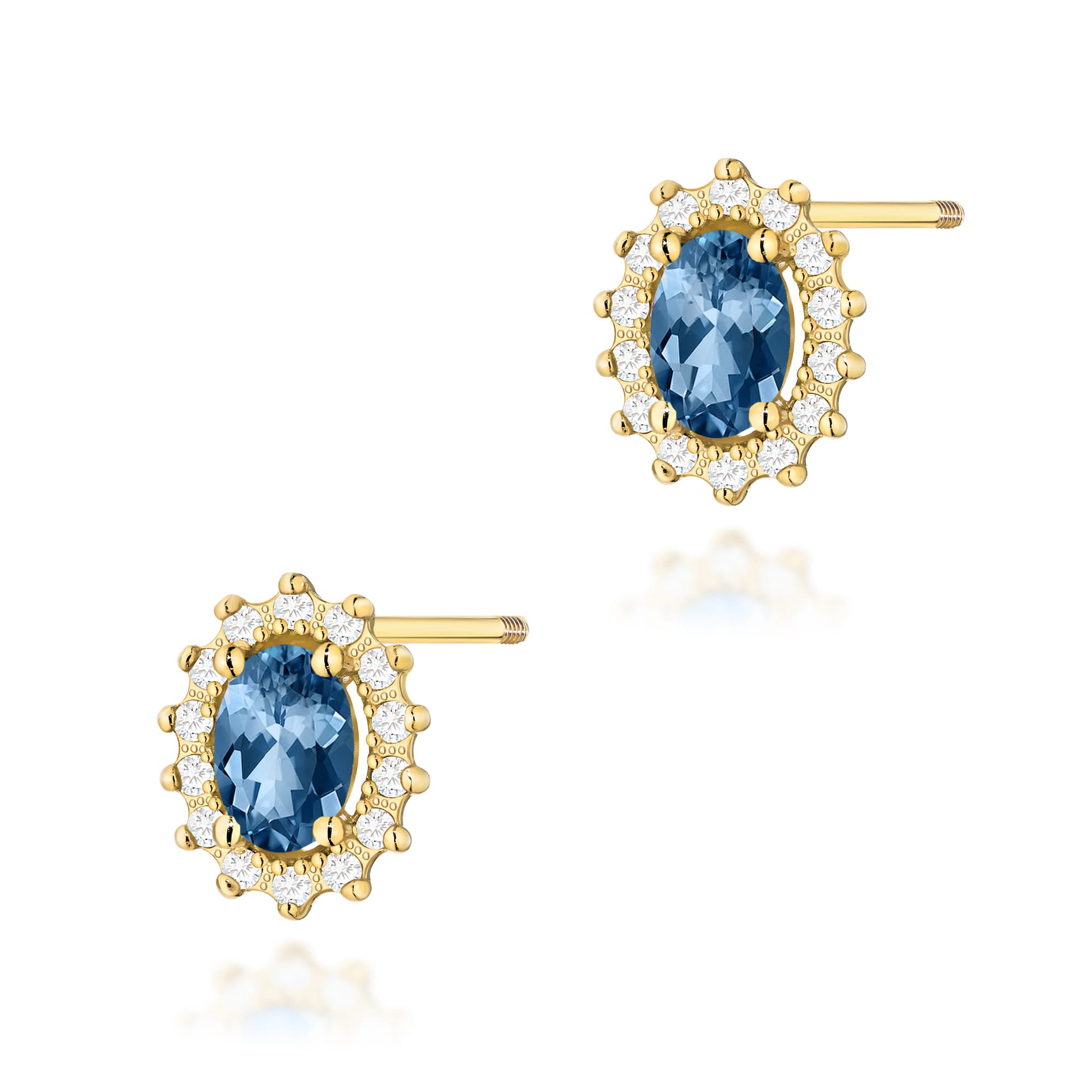 Cercei Aur 14k cu Topaz London Blue 1.00 ct si Diamante Naturale 0.20 ct