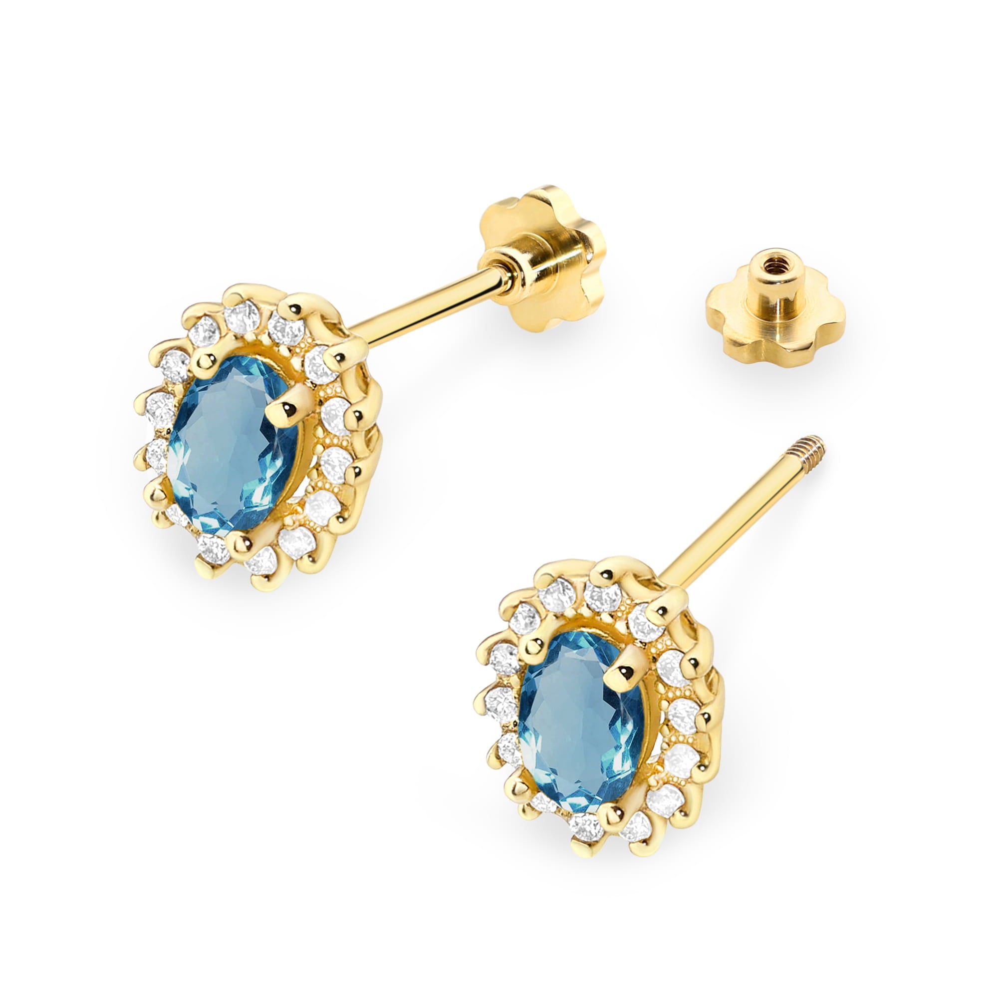 Cercei Aur 14k cu Topaz London Blue 1.00 ct si Diamante Naturale 0.20 ct