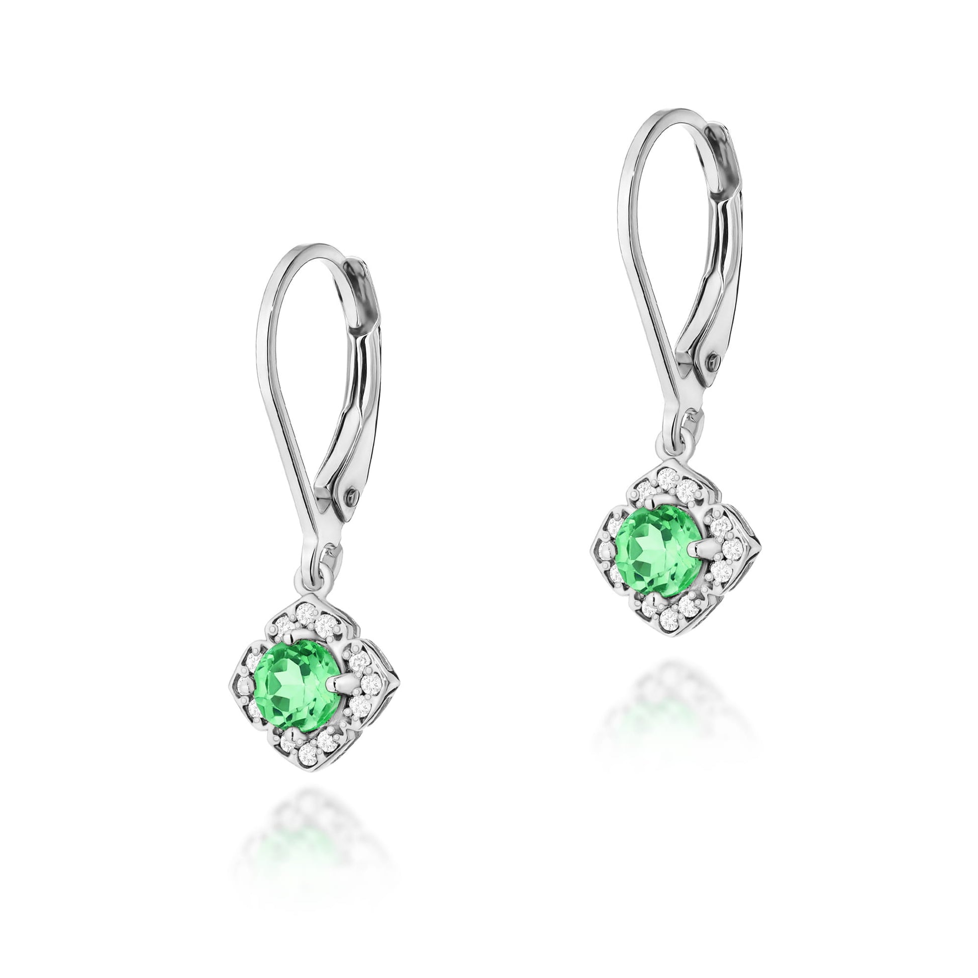 Cercei Aur 14k cu Smarald 0.60 ct si Diamante Naturale 0.06 ct - Alb
