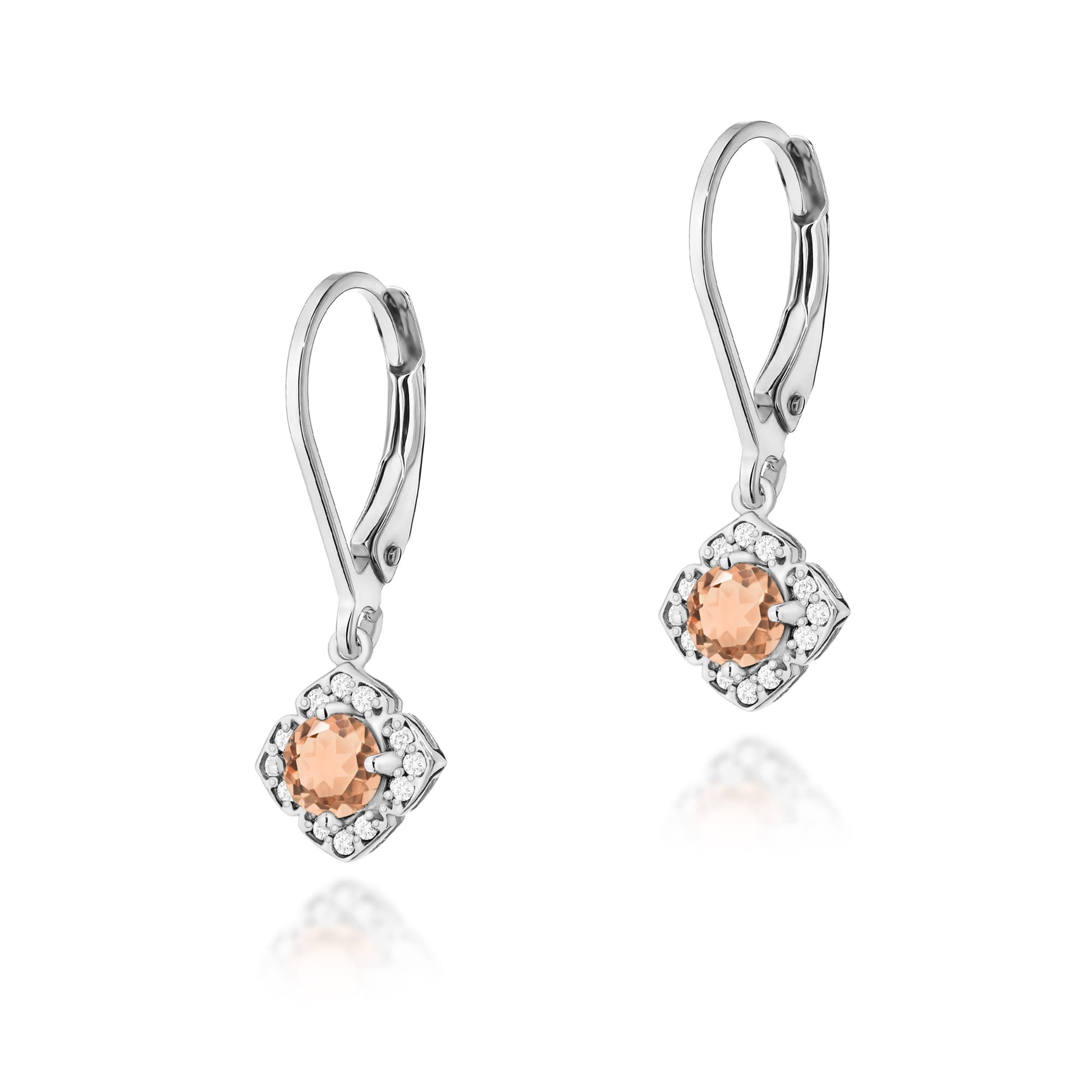 Cercei Aur 14k cu Morganit 0.50 ct si Diamante Naturale 0.06 ct - Alb