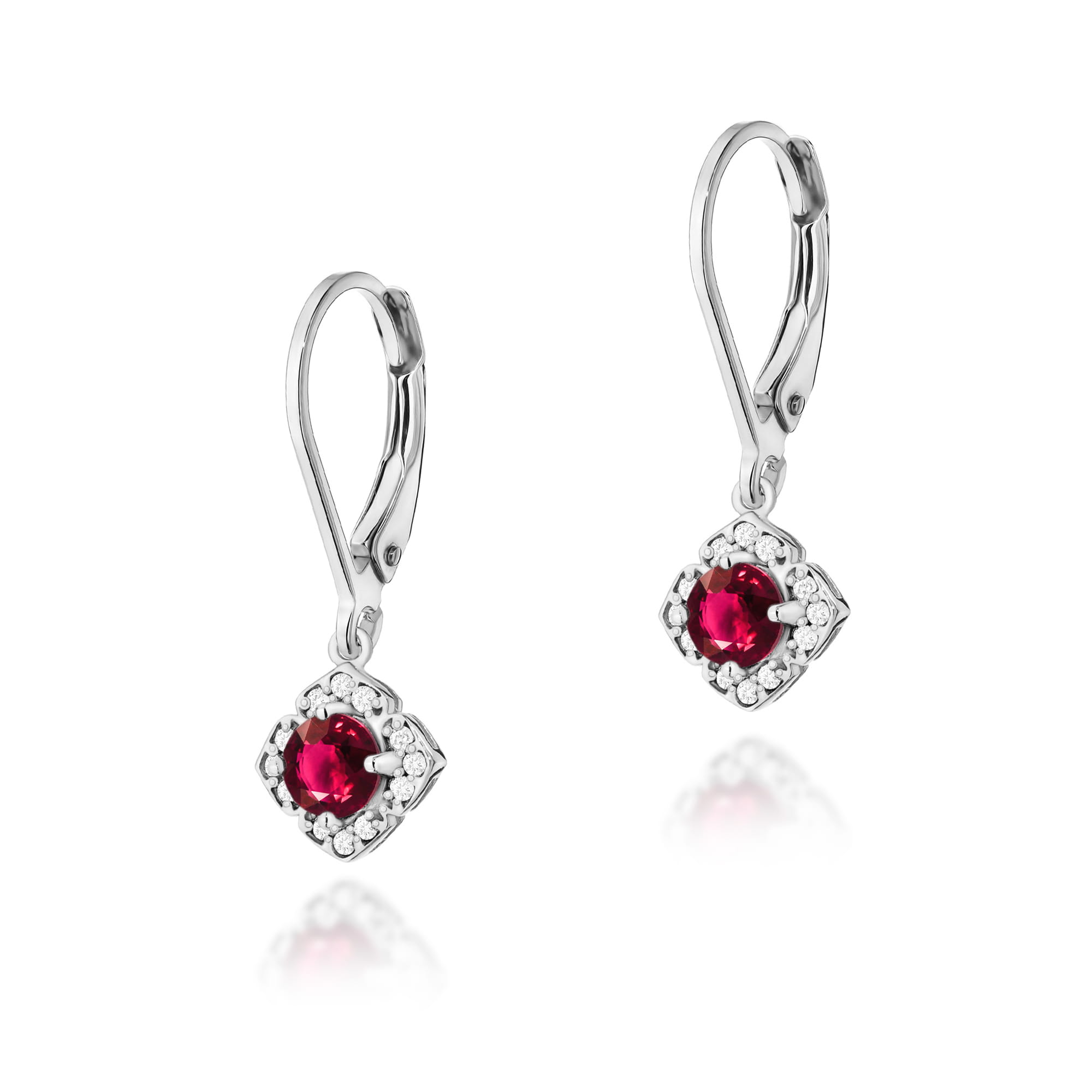 Cercei Aur 14k cu Rubin 1.00 ct si Diamante Naturale 0.06 ct