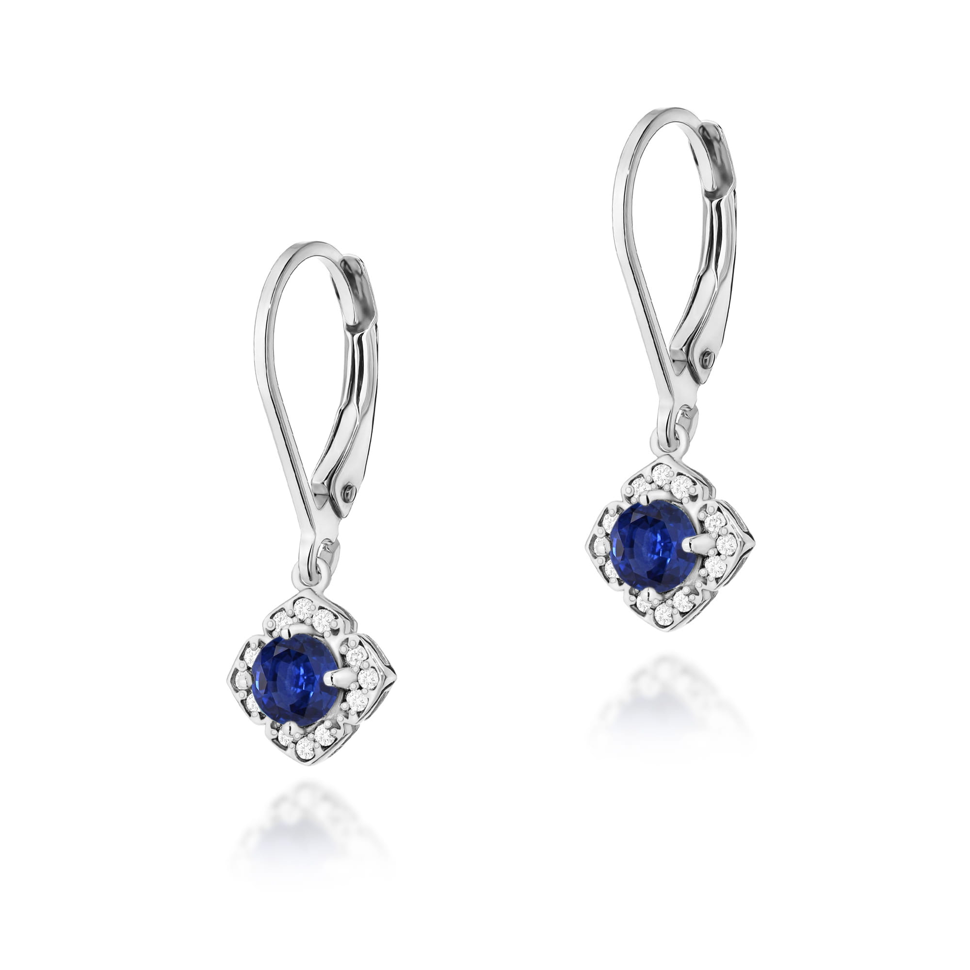 Cercei Aur 14k cu Safir 1.00 ct si Diamante Naturale 0.06 ct