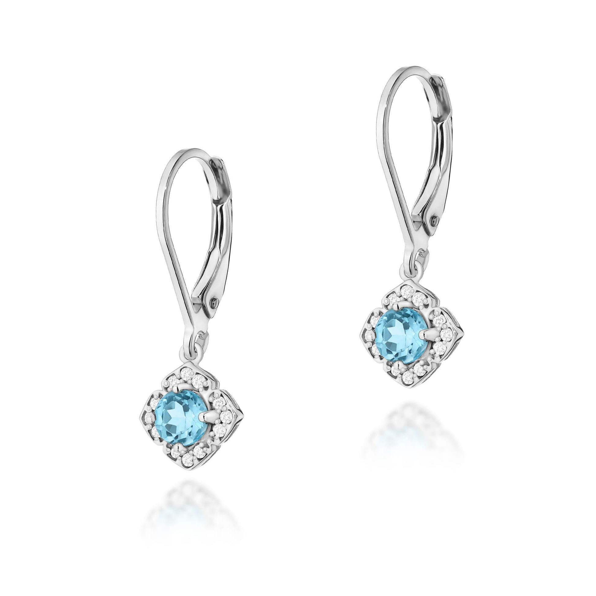 Cercei Aur 14k cu Topaz Albastru 0.50 ct si Diamante Naturale 0.06 ct - Alb