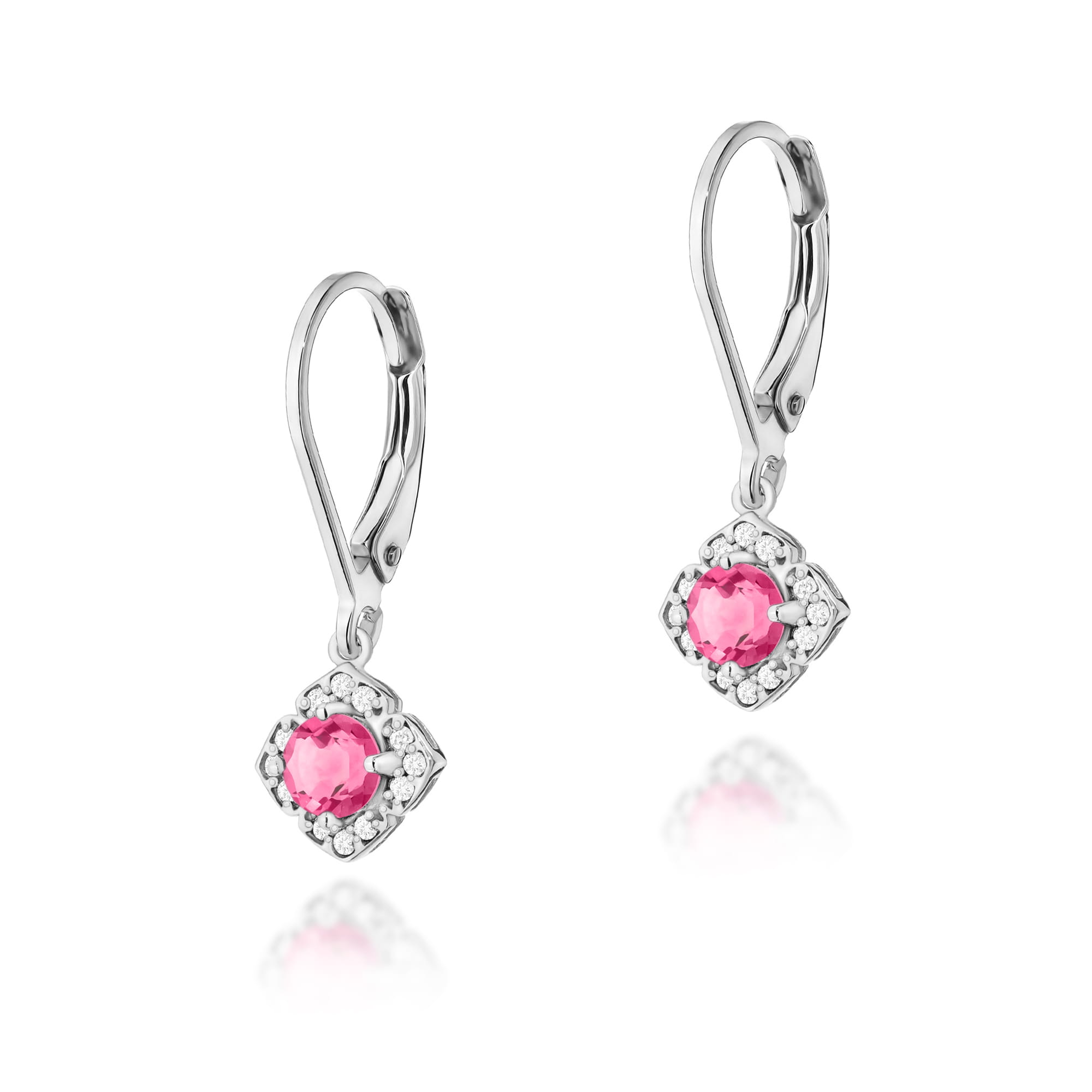 Cercei Aur 14k cu Topaz Roz 1.00 ct si Diamante Naturale 0.06 ct