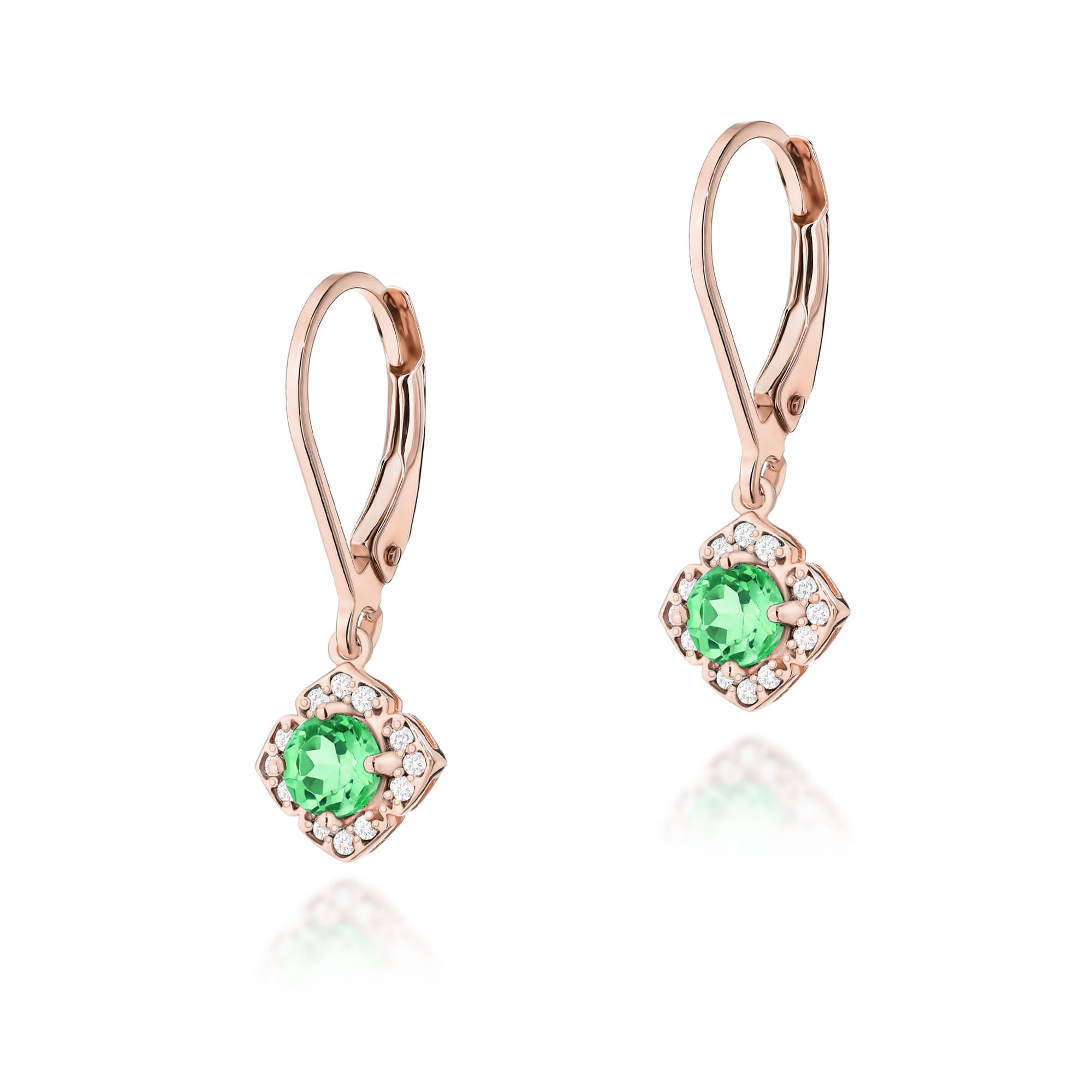 Cercei Aur 14k cu Smarald 0.60 ct si Diamante Naturale 0.06 ct
