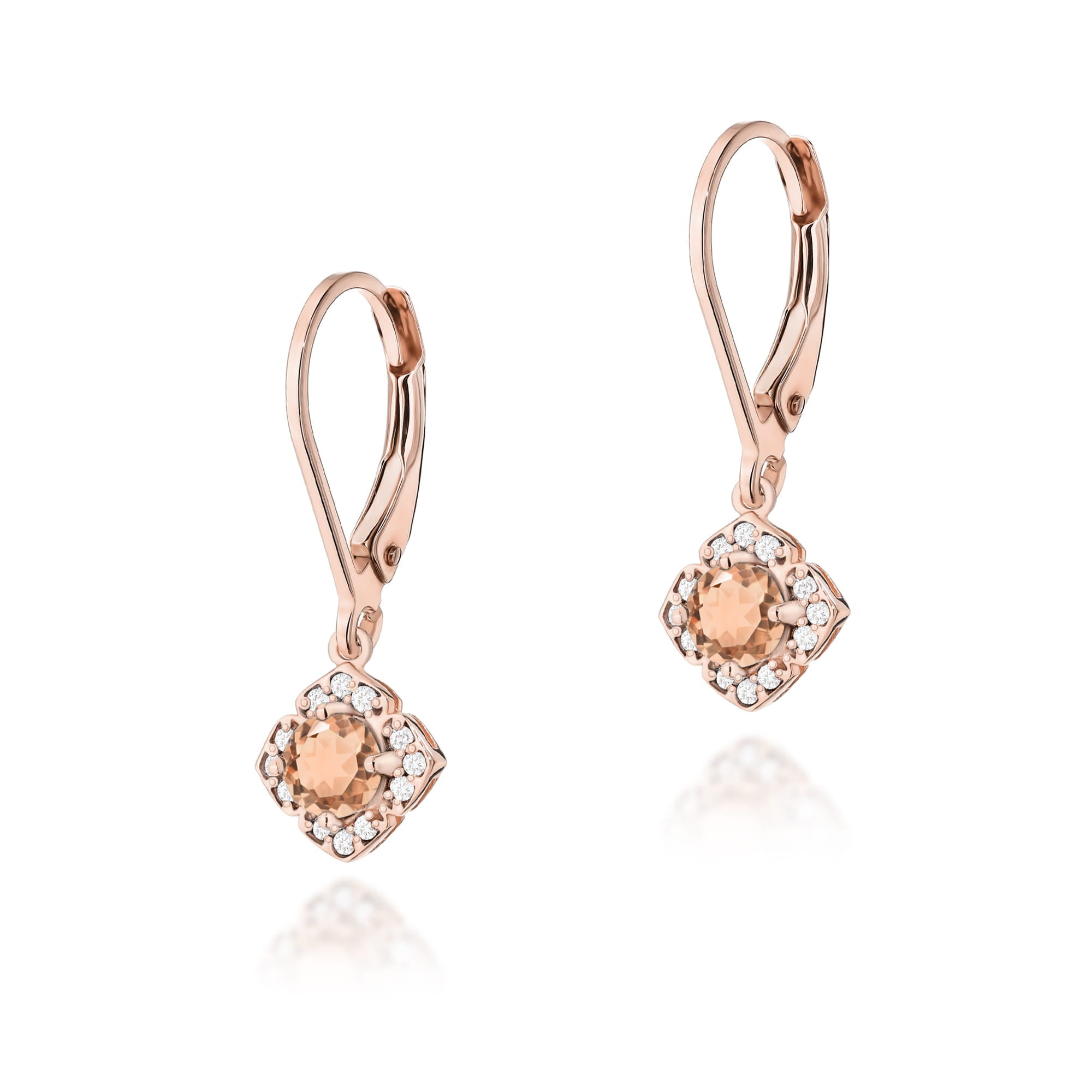 Cercei Aur 14k cu Morganit 0.50 ct si Diamante Naturale 0.06 ct