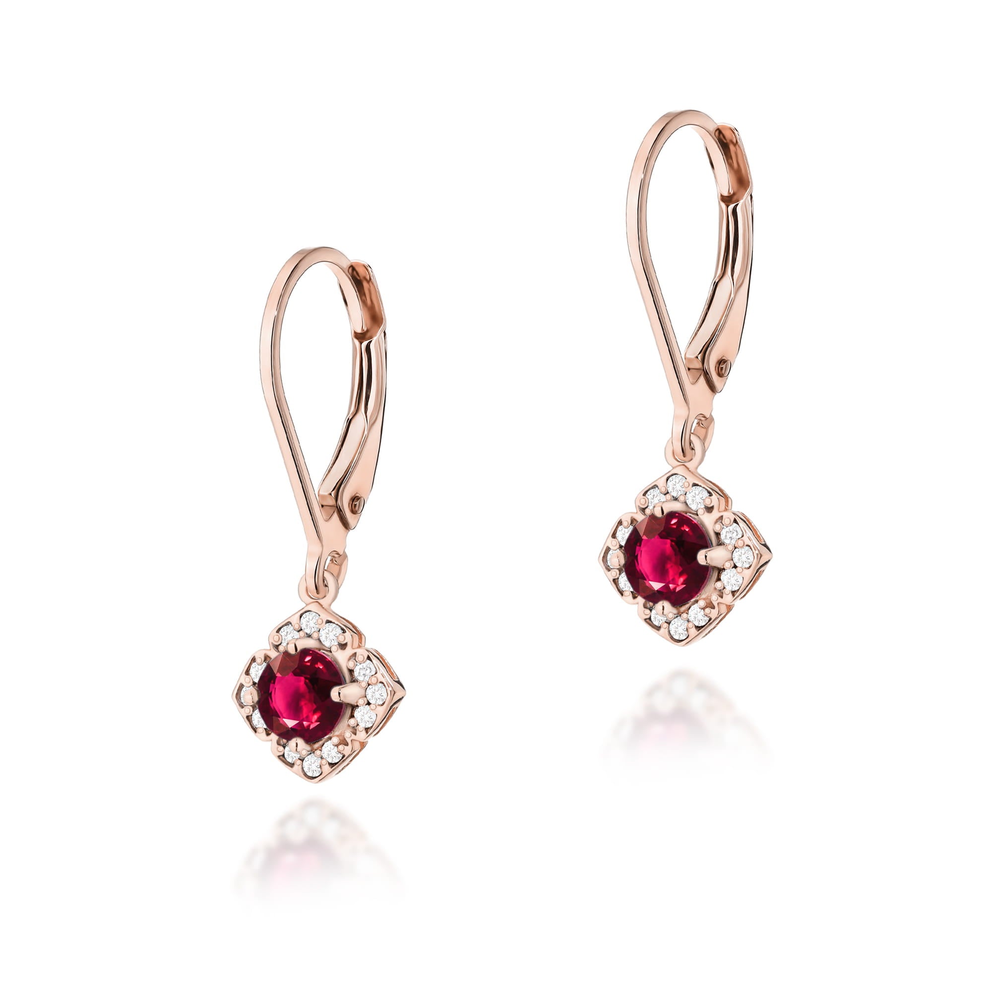 Cercei Aur 14k cu Rubin 1.00 ct si Diamante Naturale 0.06 ct