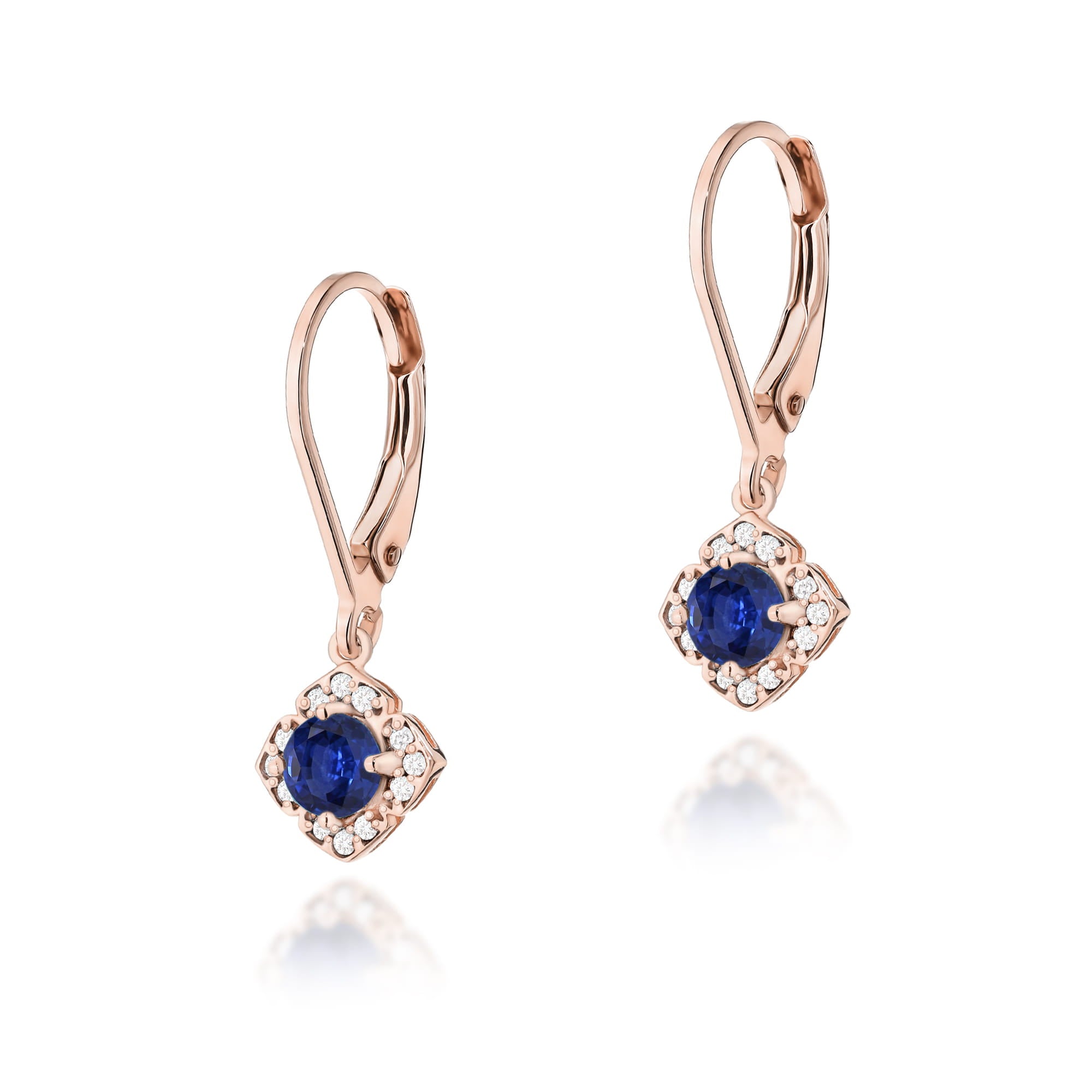Cercei Aur 14k cu Safir 1.00 ct si Diamante Naturale 0.06 ct