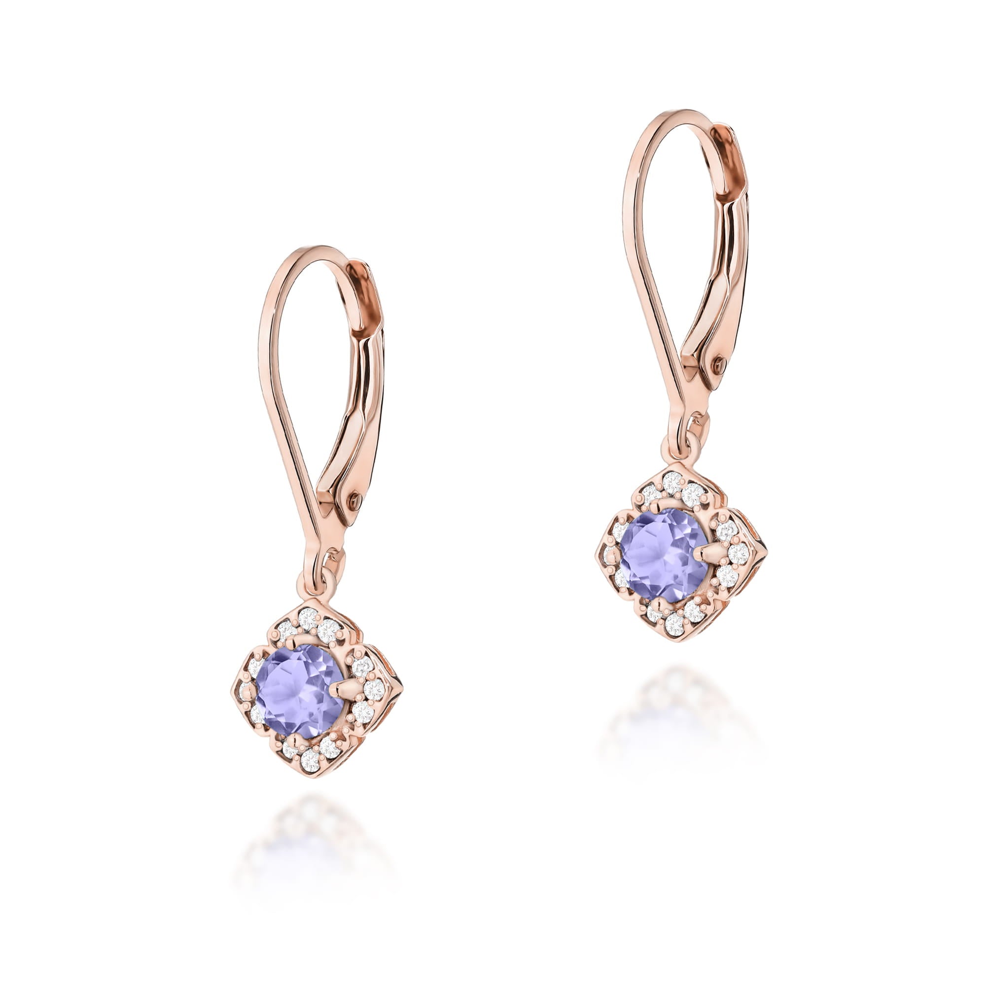 Cercei Aur 14k cu Tanzanit 1.00 ct si Diamante Naturale 0.06 ct