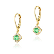 Cercei Aur 14k cu Smarald 0.60 ct si Diamante Naturale 0.06 ct - Galben