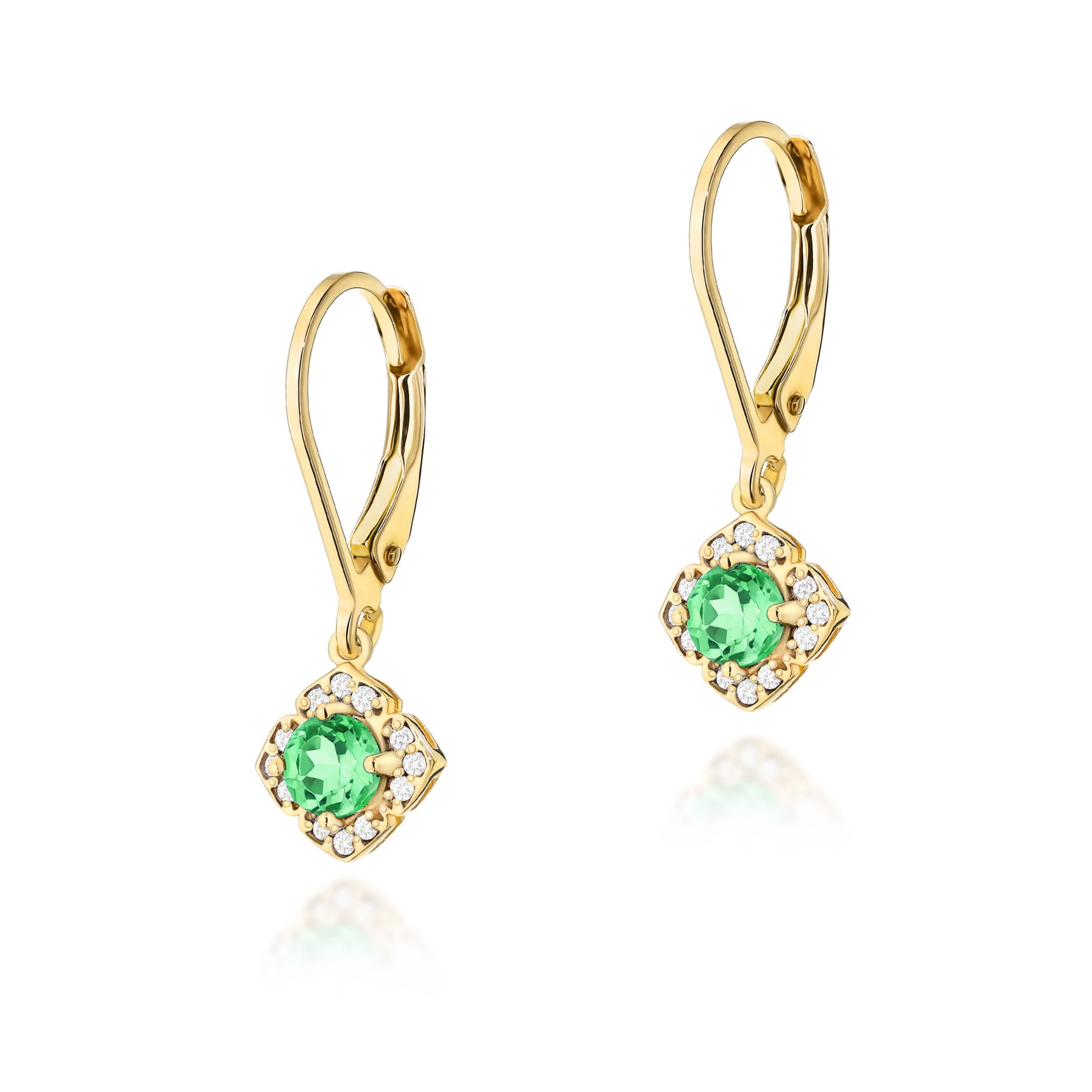 Cercei Aur 14k cu Smarald 0.60 ct si Diamante Naturale 0.06 ct - Galben