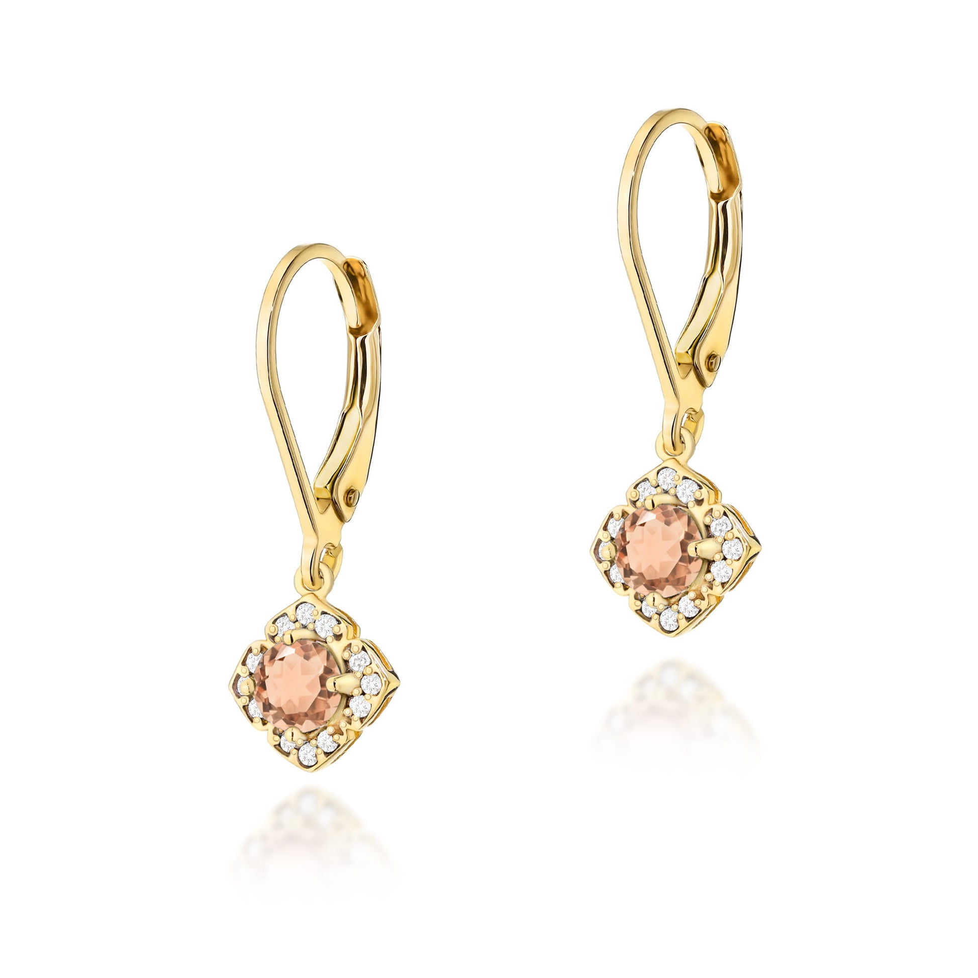 Cercei Aur 14k cu Morganit 0.50 ct si Diamante Naturale 0.06 ct - Galben