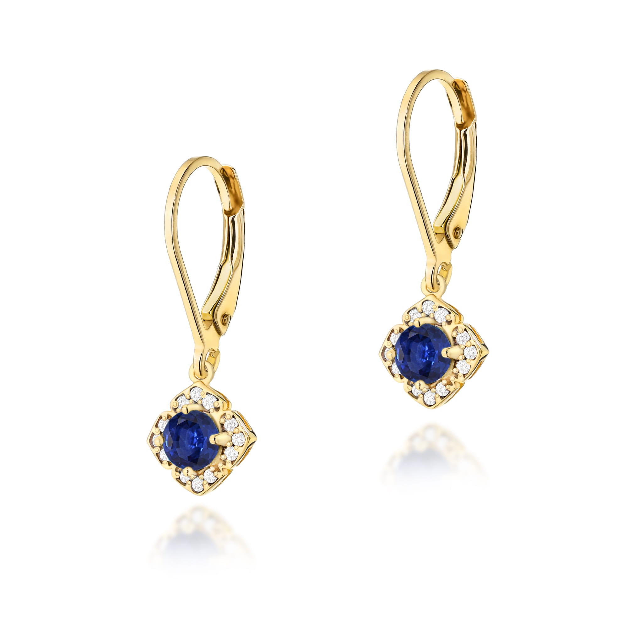 Cercei Aur 14k cu Safir 1.00 ct si Diamante Naturale 0.06 ct - Galben