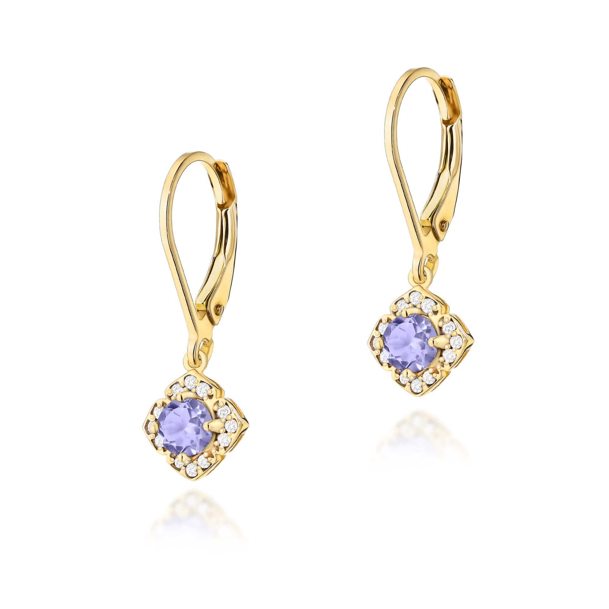 Cercei Aur 14k cu Tanzanit 1.00 ct si Diamante Naturale 0.06 ct - Galben