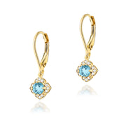 Cercei Aur 14k cu Topaz Albastru 0.50 ct si Diamante Naturale 0.06 ct - Galben