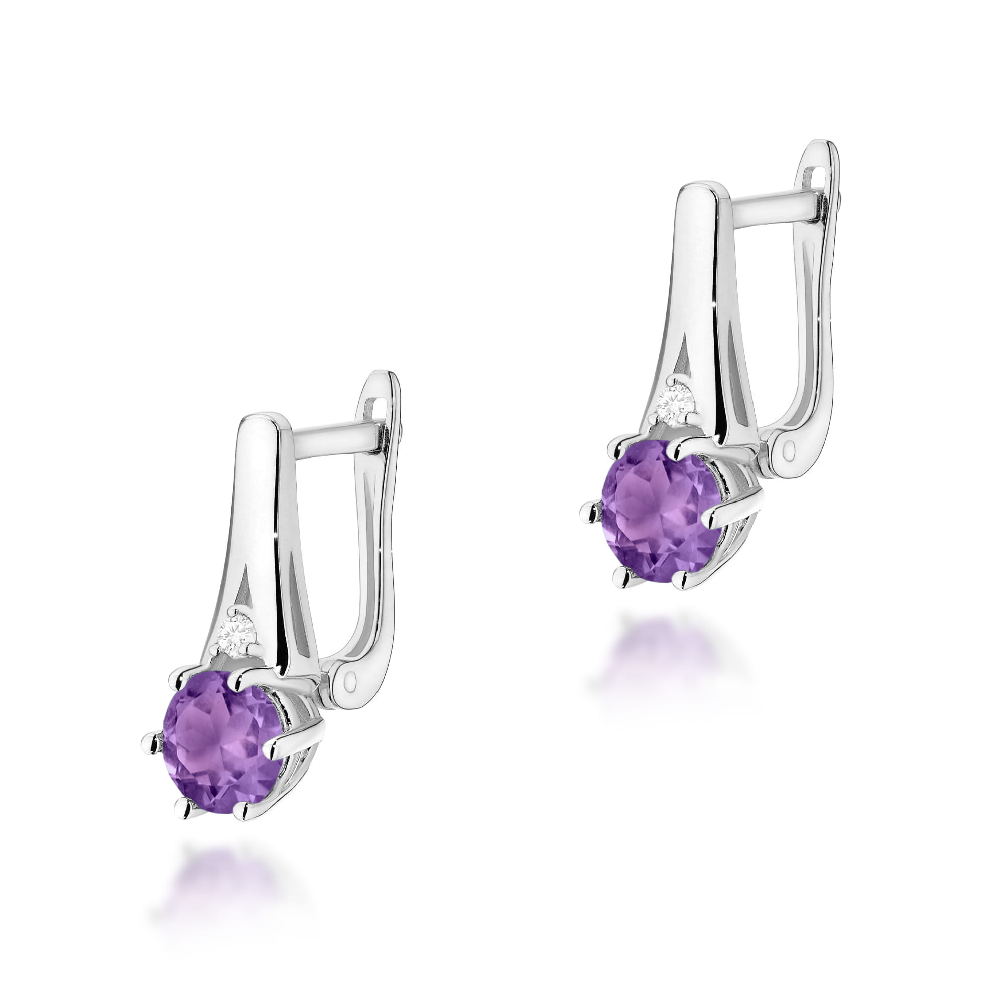 Cercei Aur 14k cu Ametist 1.00 ct si Diamante Naturale 0.03 ct