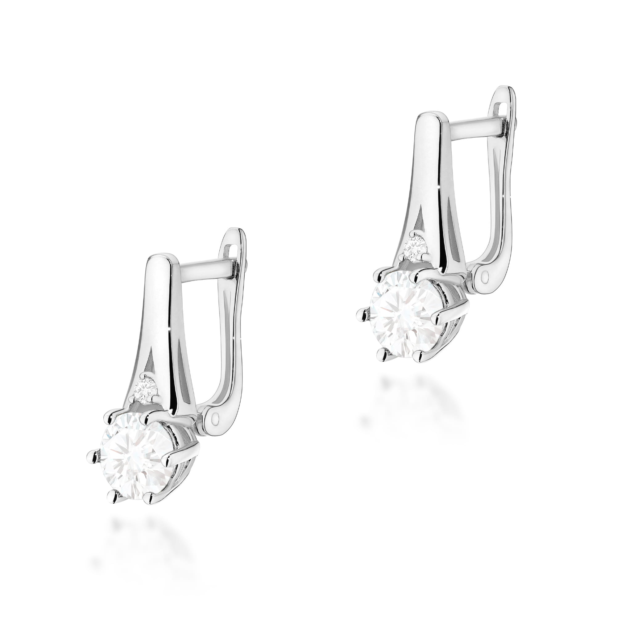 Cercei Aur 14k cu Safir Alb 1.20 ct si Diamante Naturale 0.03 ct