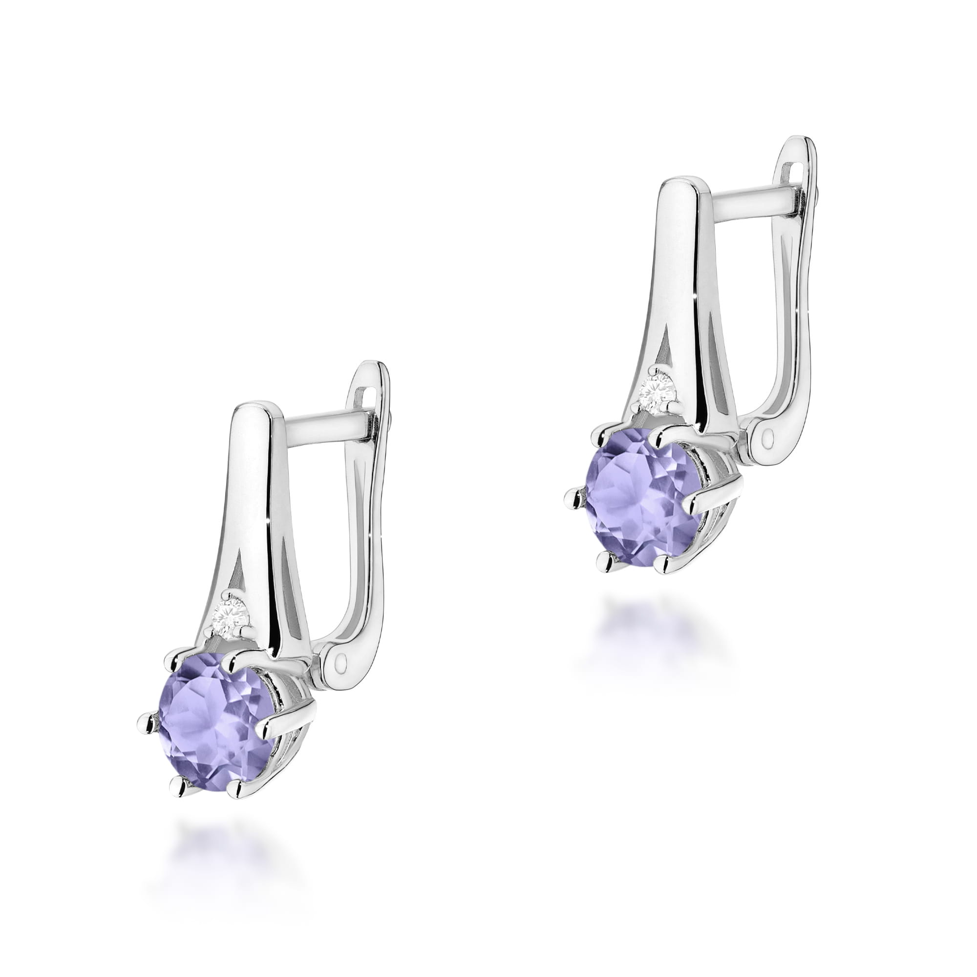 Cercei Aur 14k cu Tanzanit 1.00 ct si Diamante Naturale 0.03 ct