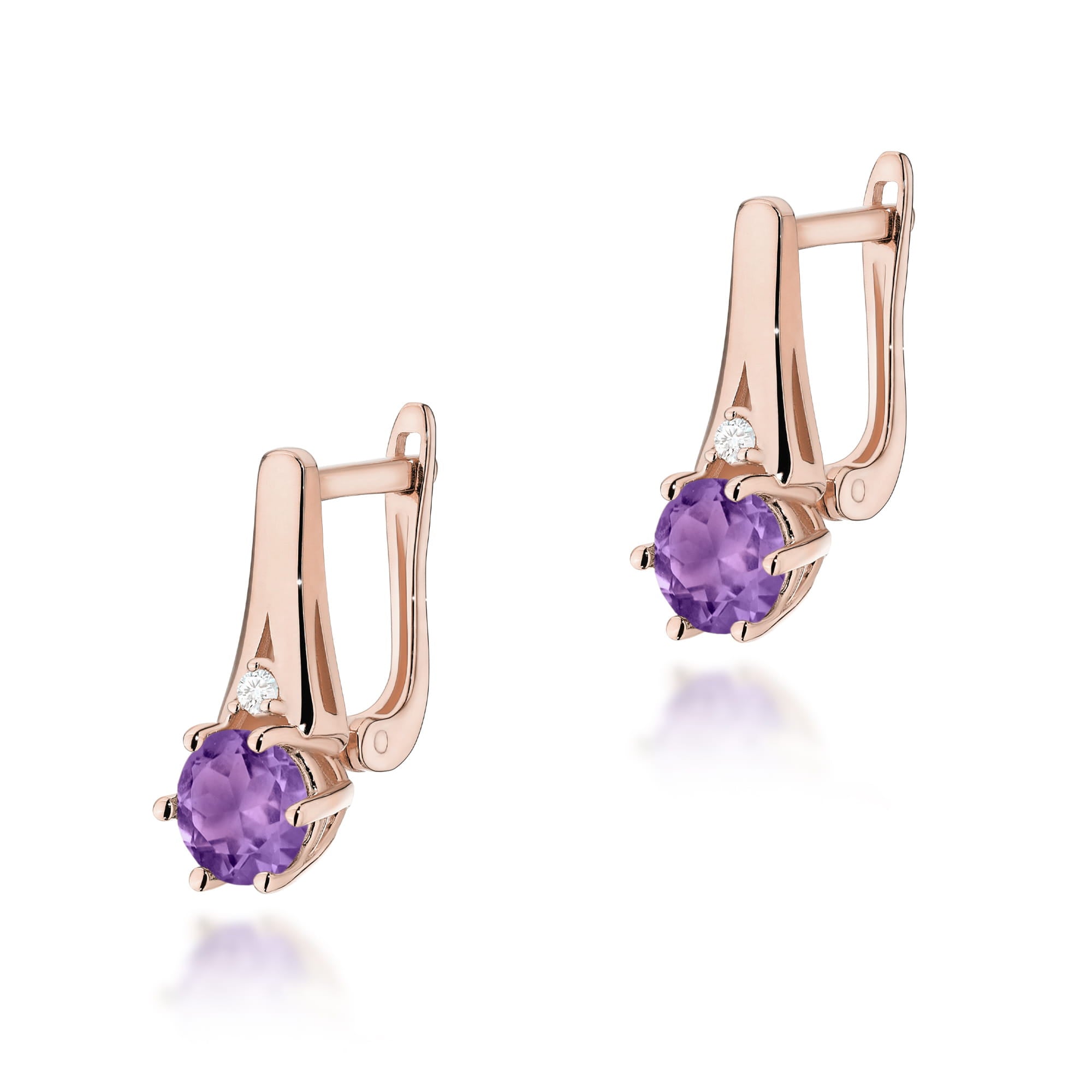 Cercei Aur 14k cu Ametist 1.00 ct si Diamante Naturale 0.03 ct