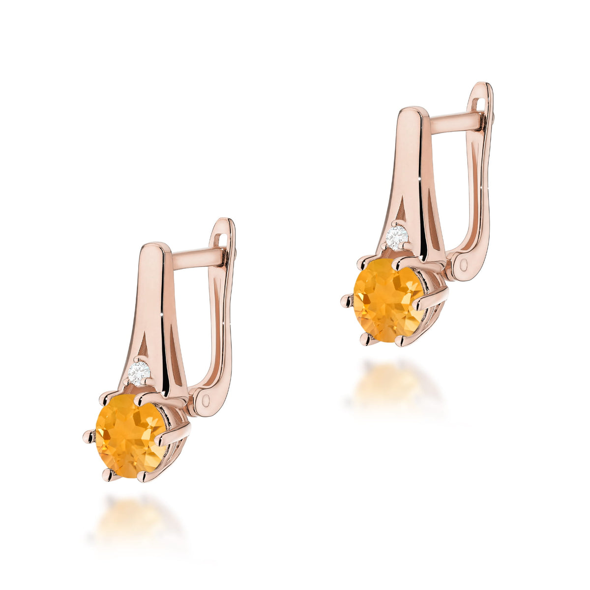 Cercei Aur 14K cu Citrin 0.50 ct si Diamante Naturale 0.03 ct