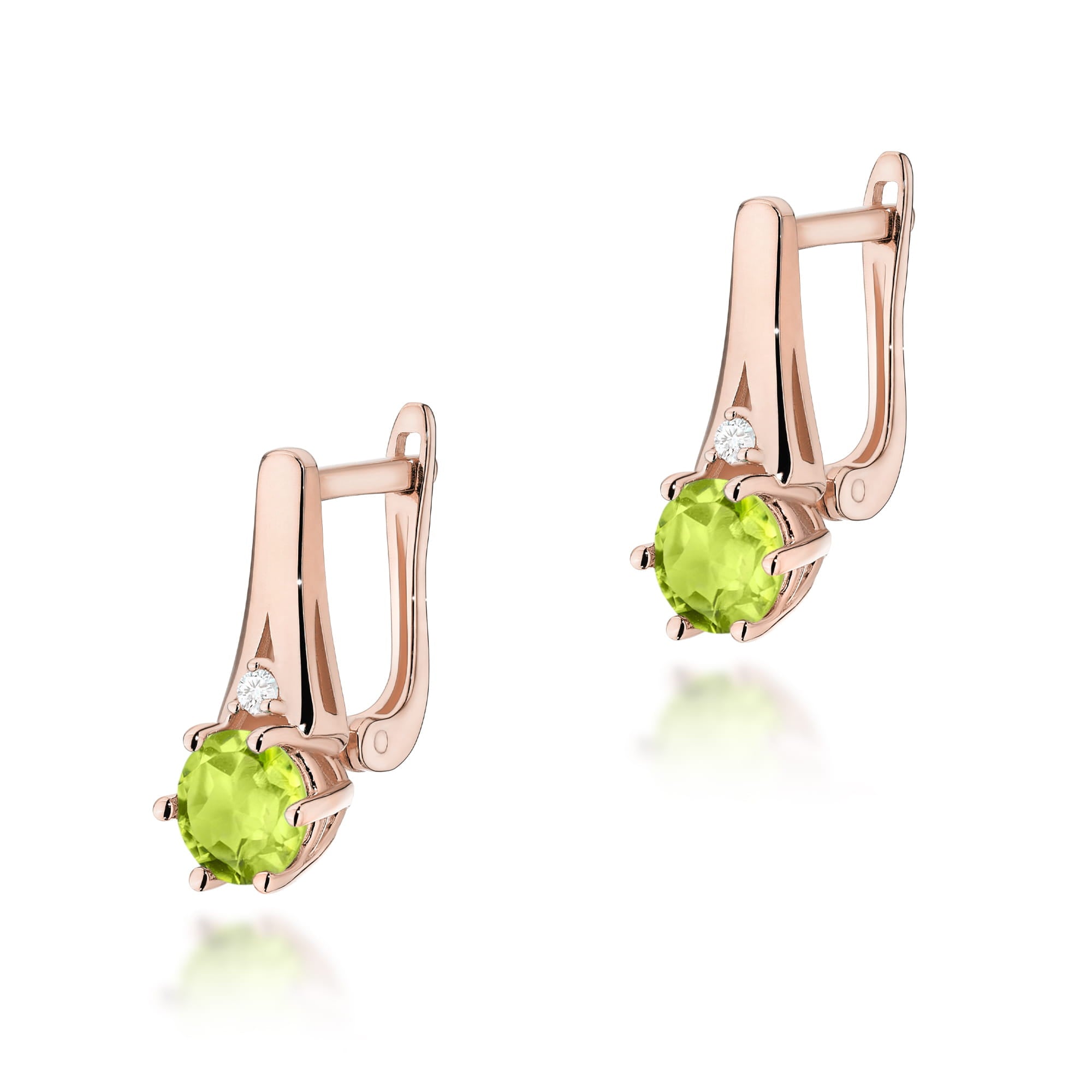 Cercei Aur 14k cu Peridot 1.20 ct si Diamante Naturale 0.03 ct