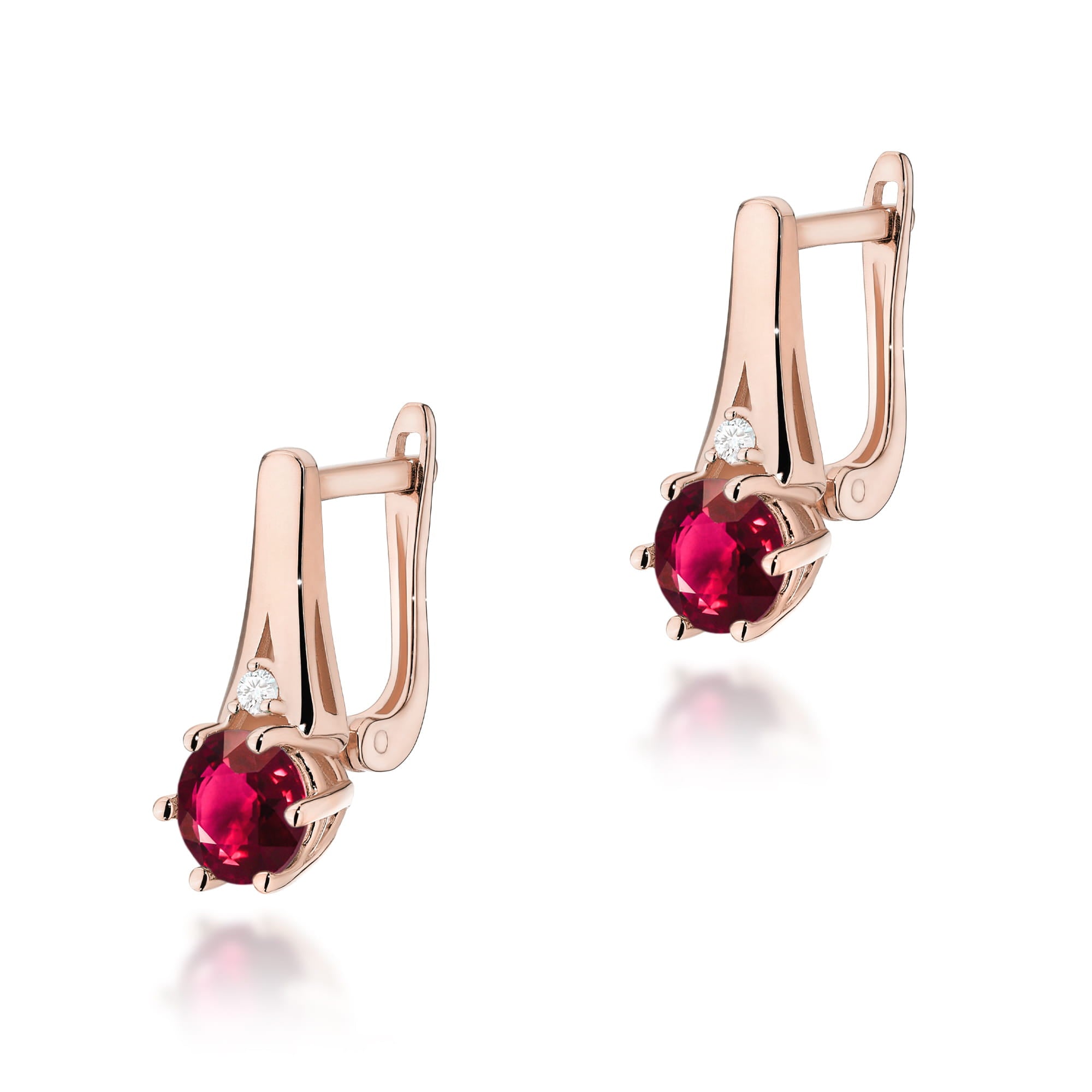 Cercei Aur 14k cu Rubin 1.20 ct si Diamante Naturale 0.03 ct
