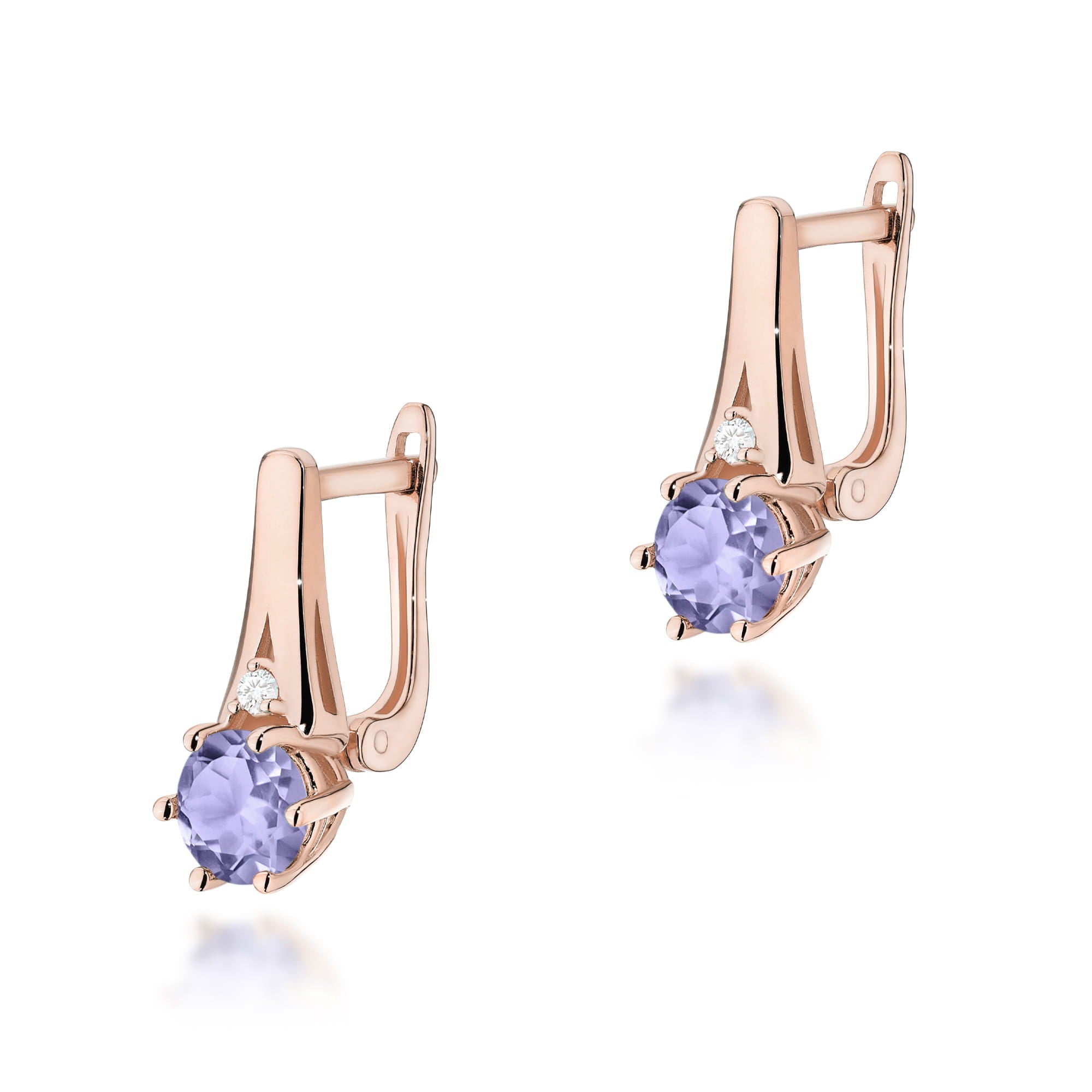 Cercei Aur 14k cu Tanzanit 1.00 ct si Diamante Naturale 0.03 ct