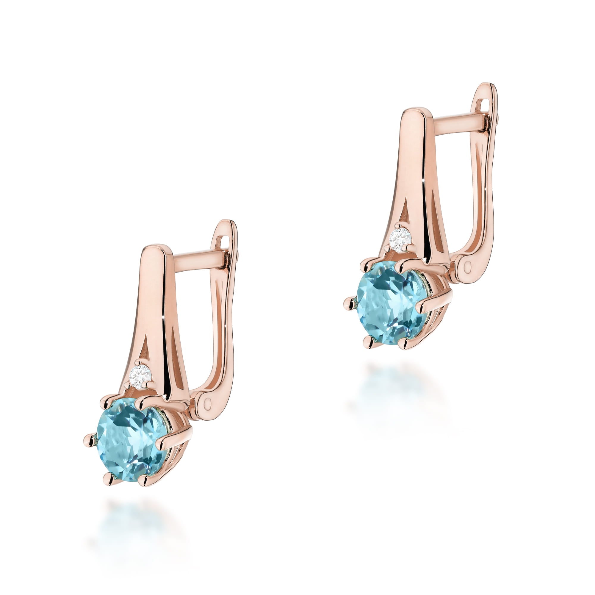 Cercei Aur 14k cu Topaz Albastru 1.00 ct si Diamante Naturale 0.03 ct