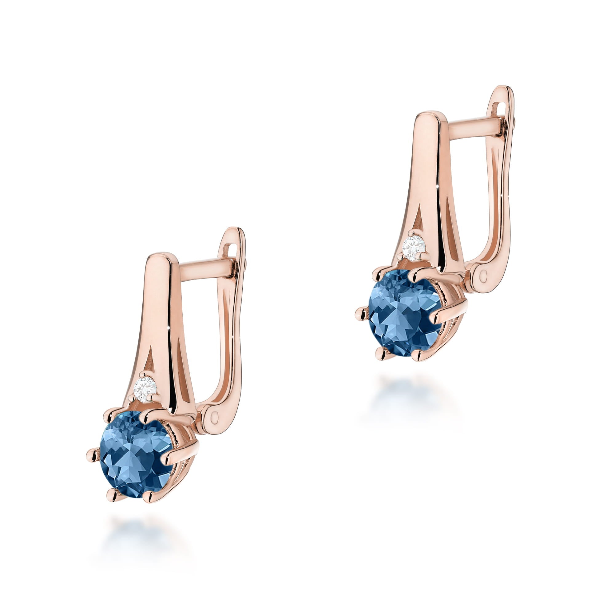 Cercei Aur 14k cu Topaz London Blue 1.00 ct si Diamante Naturale 0.03 ct
