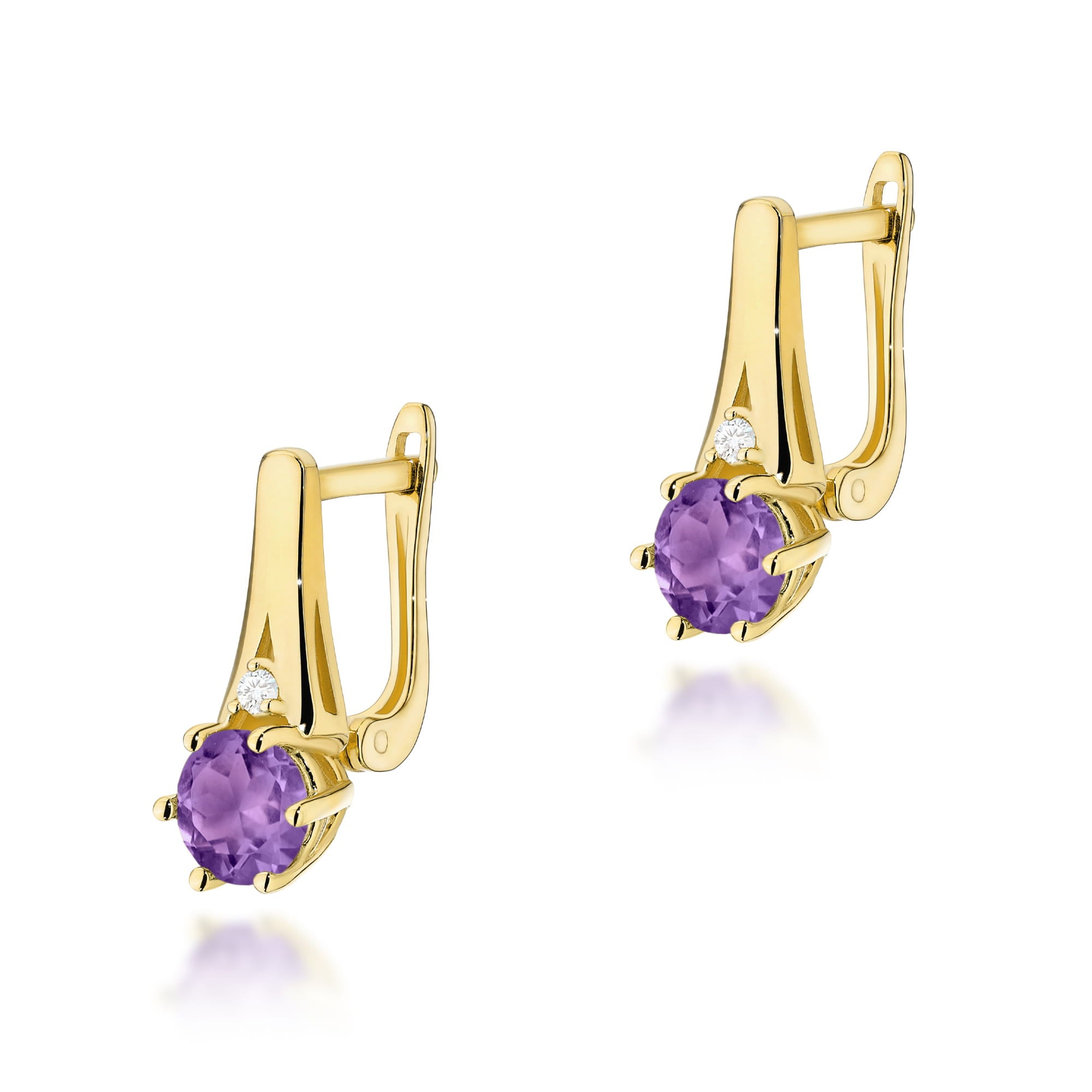 Cercei Aur 14k cu Ametist 1.00 ct si Diamante Naturale 0.03 ct