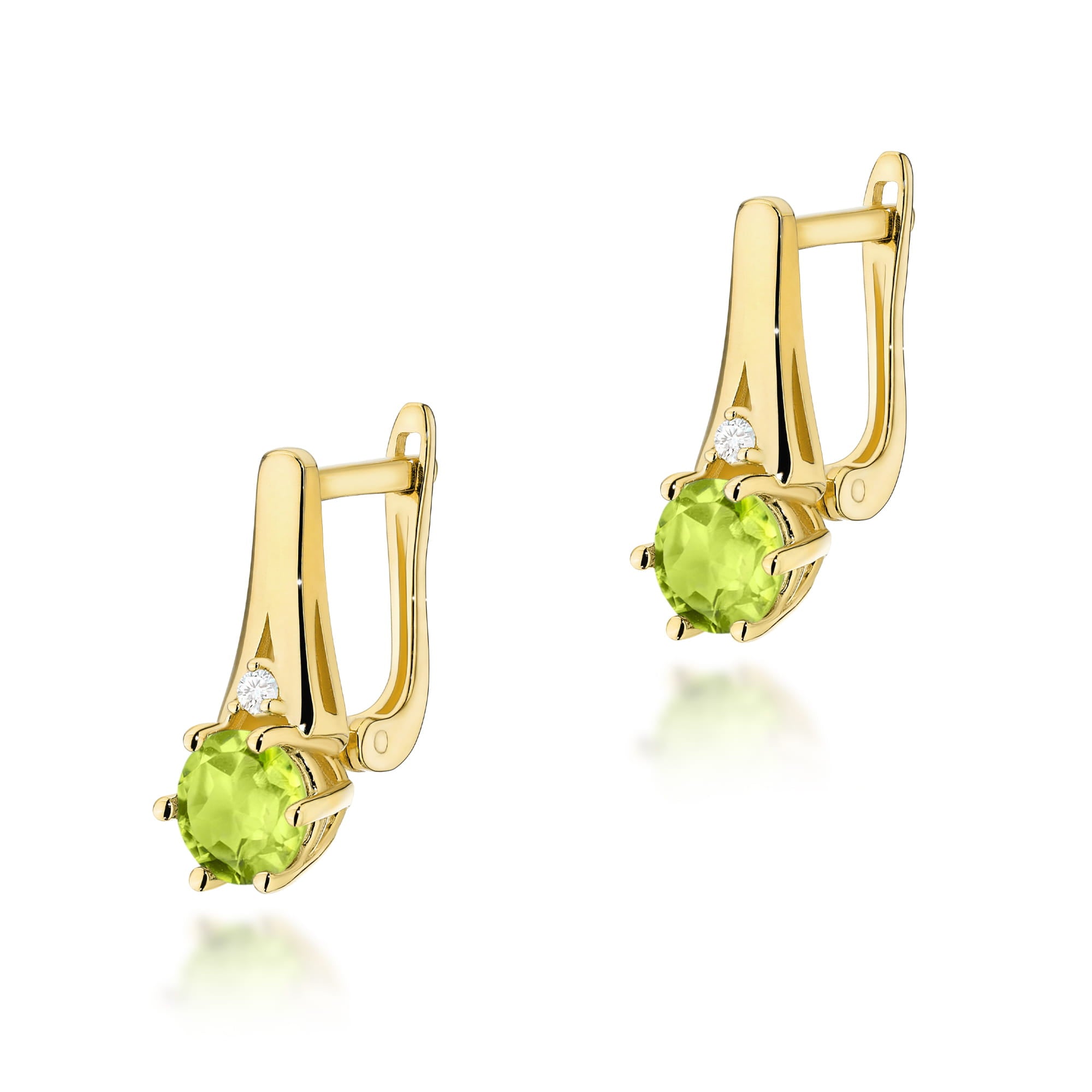 Cercei Aur 14k cu Peridot 1.20 ct si Diamante Naturale 0.03 ct