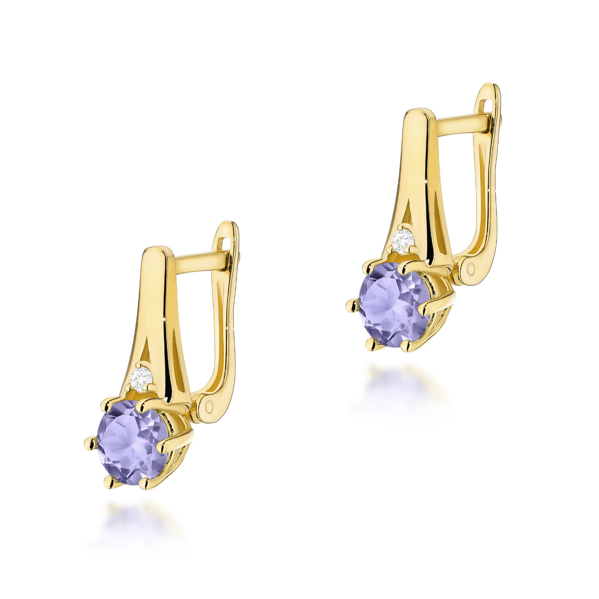 Cercei Aur 14k cu Tanzanit 1.00 ct si Diamante Naturale 0.03 ct