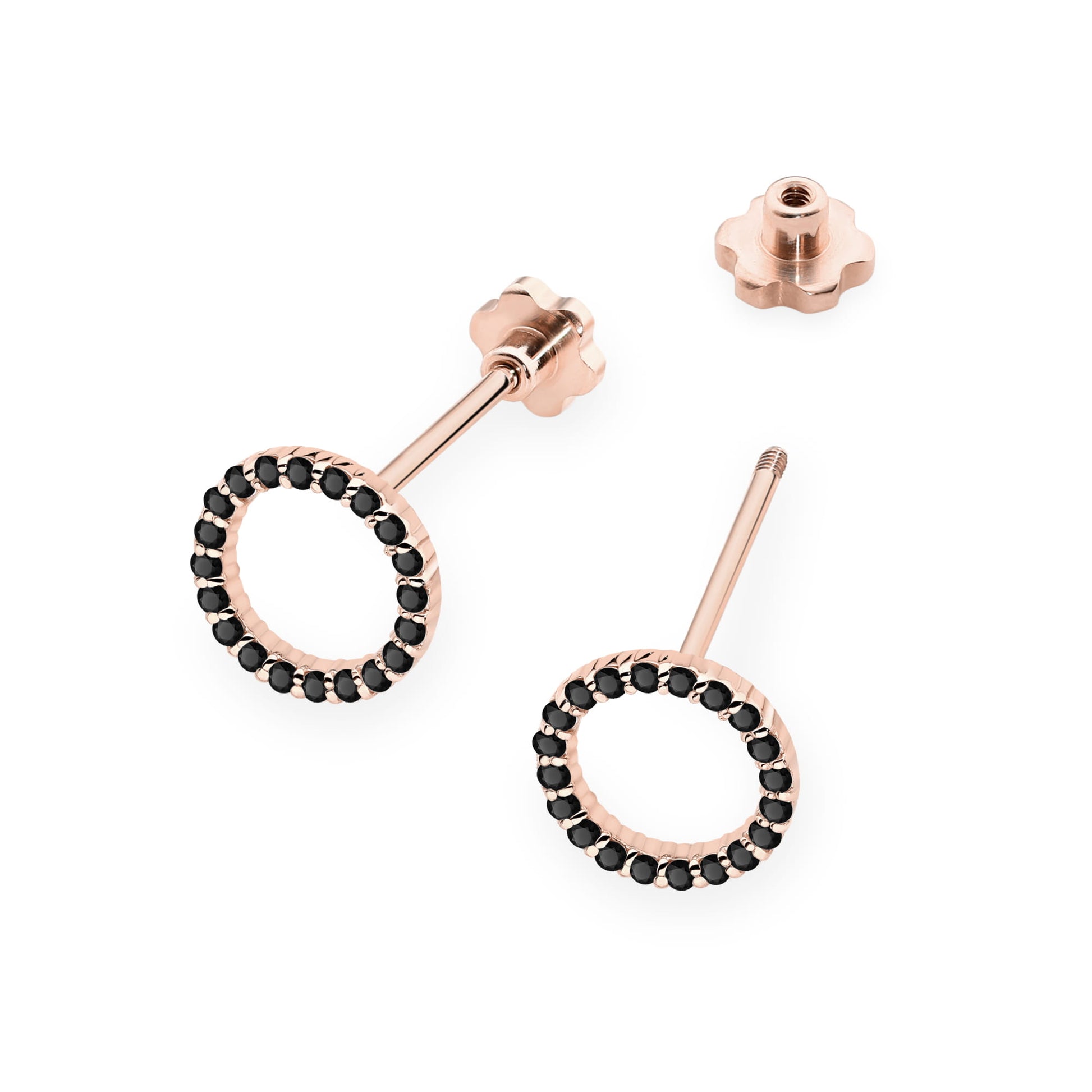 Cercei Aur 14K cu Diamante Naturale Negre 0.20 ct Filet cu Protectie