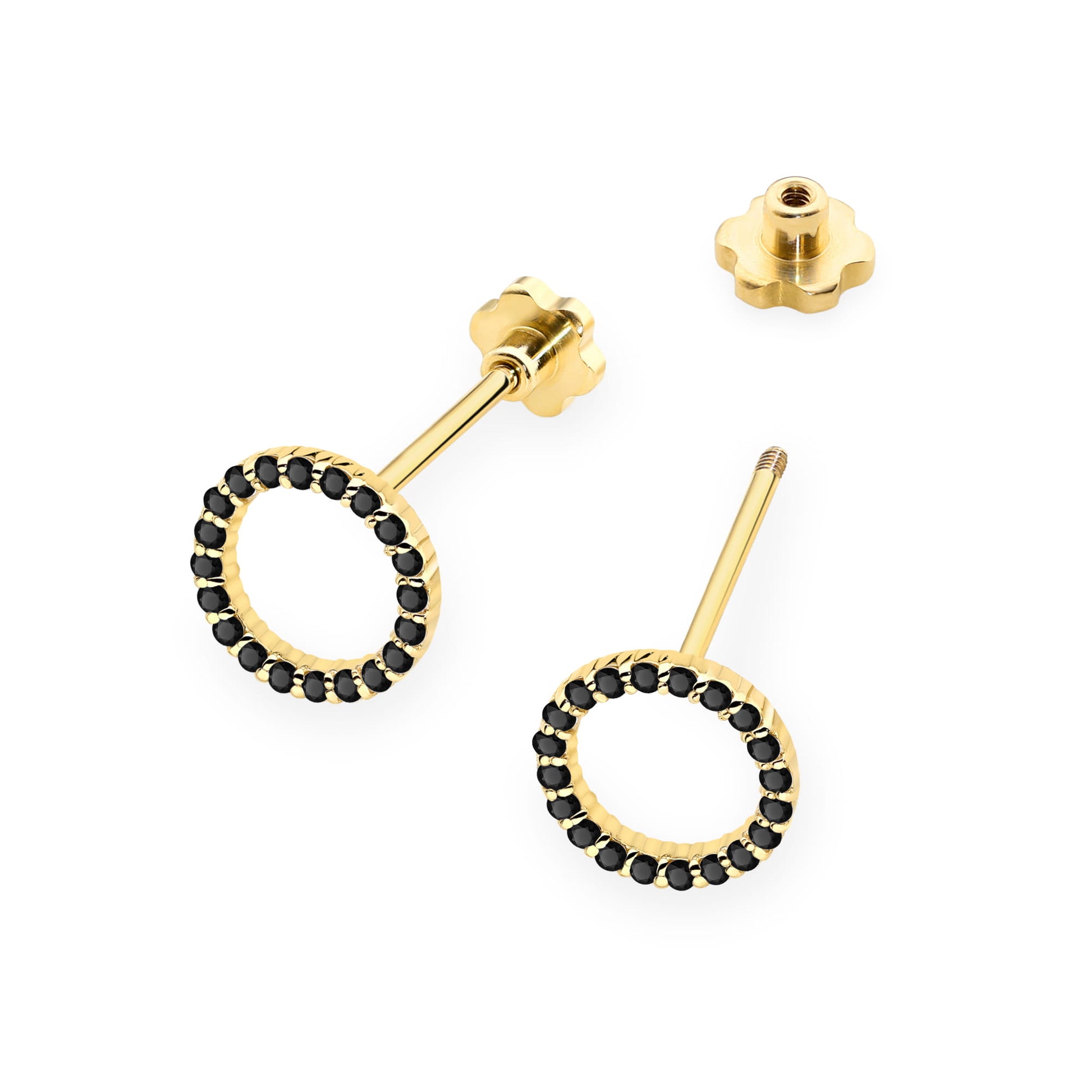 Cercei Aur 14K cu Diamante Naturale Negre 0.20 ct Filet cu Protectie