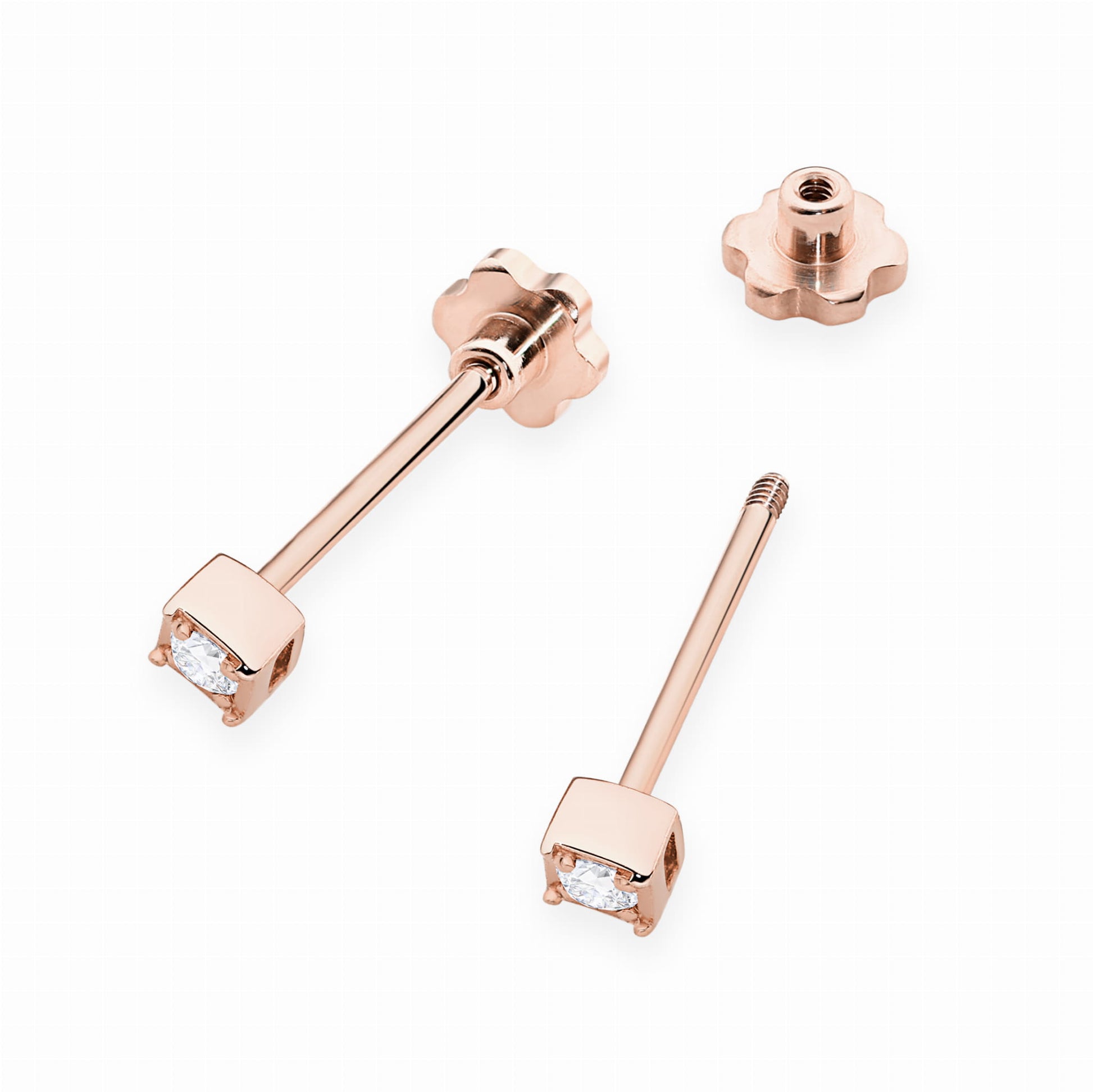 Cercei Aur 14K cu Diamant Natural 0.03 ct Filet cu Protectie
