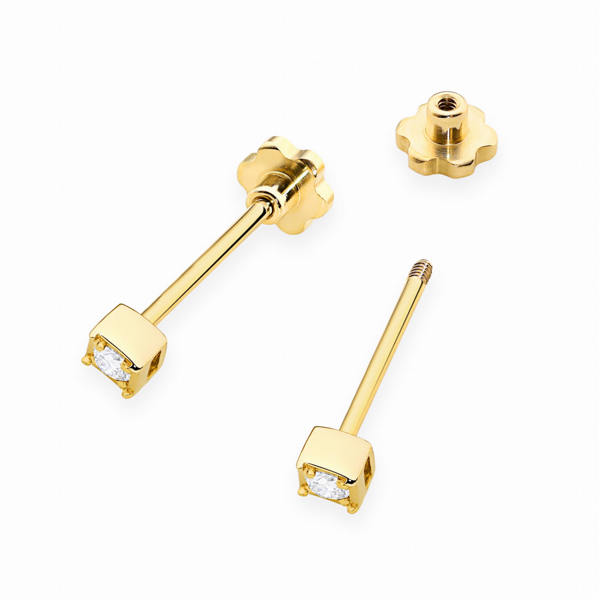 Cercei Aur 14K cu Diamant Natural 0.03 ct Filet cu Protectie