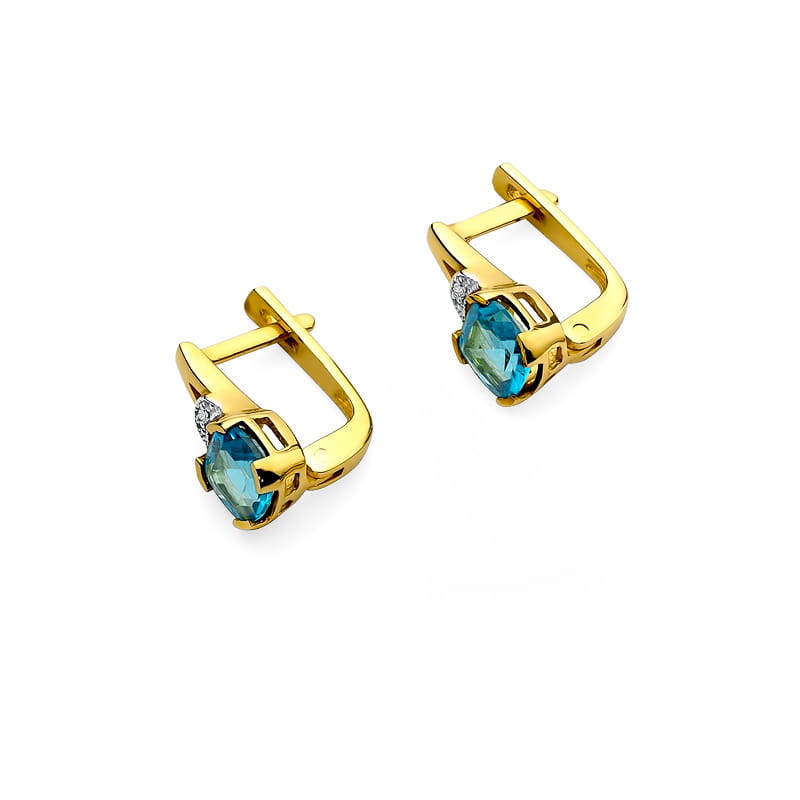 Cercei Aur 14 K cu Topaz 2.20 ct si Diamante 0.01 ct