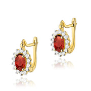 Cercei Aur 14K cu Granat 0.50 ct si Diamante Naturale 0.24 ct
