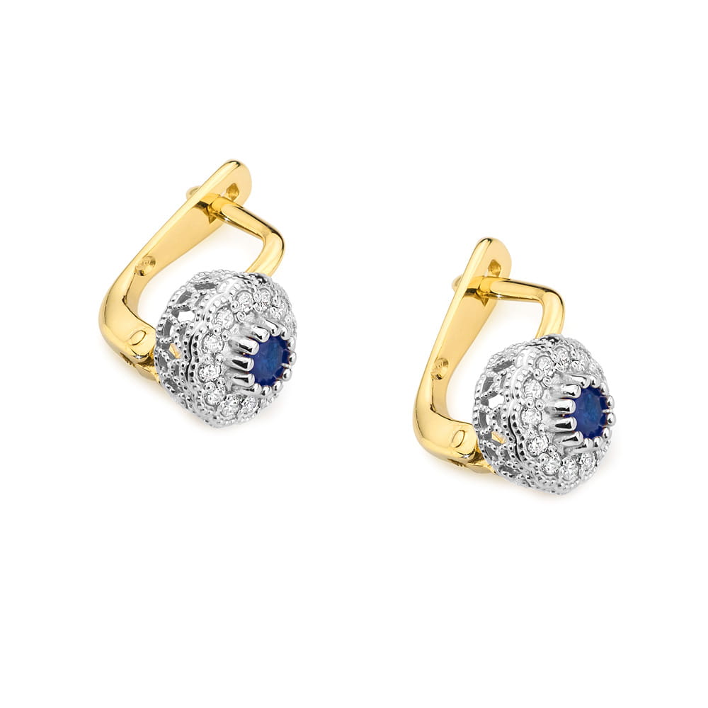 Cercei Aur 14K cu Safir 0.30 ct si Diamante 0.20 ct
