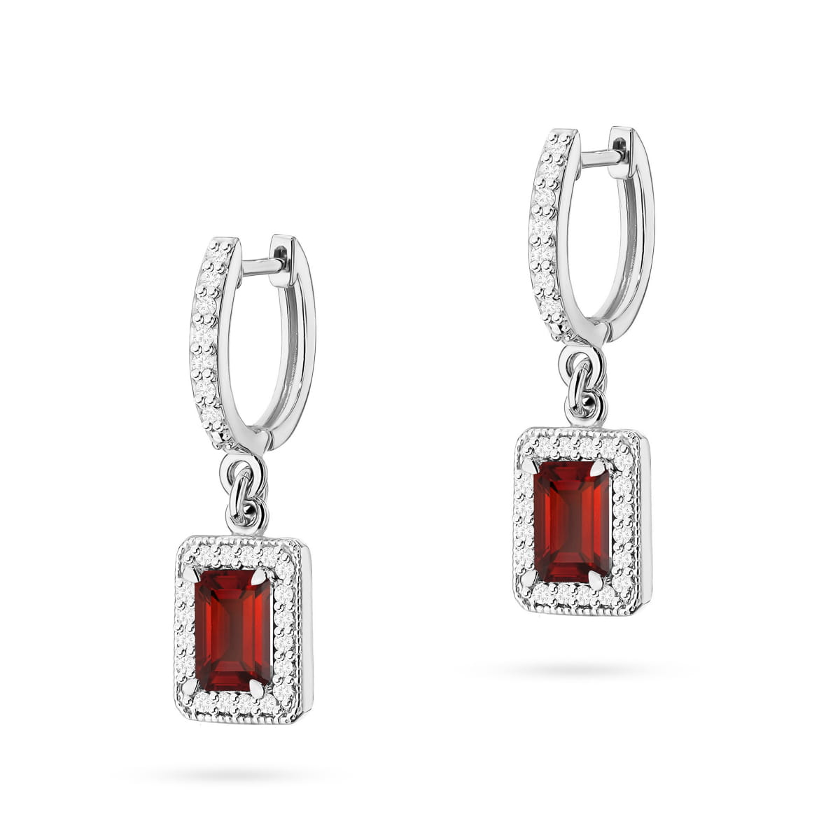 Cercei Aur 14K cu Garnet 1.40 ct si Diamante 0.34 ct.